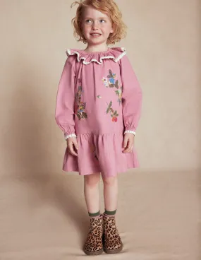 Lace Trim Woven Dress-Rose Pink Fairies Lounge Outfit Airy Silk