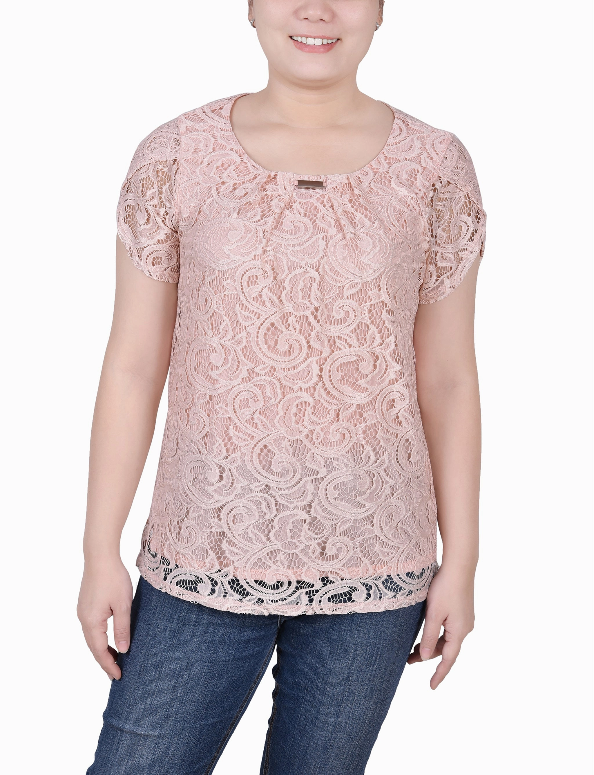 Double Layered Hood Assembly Lace Petal Sleeve Top