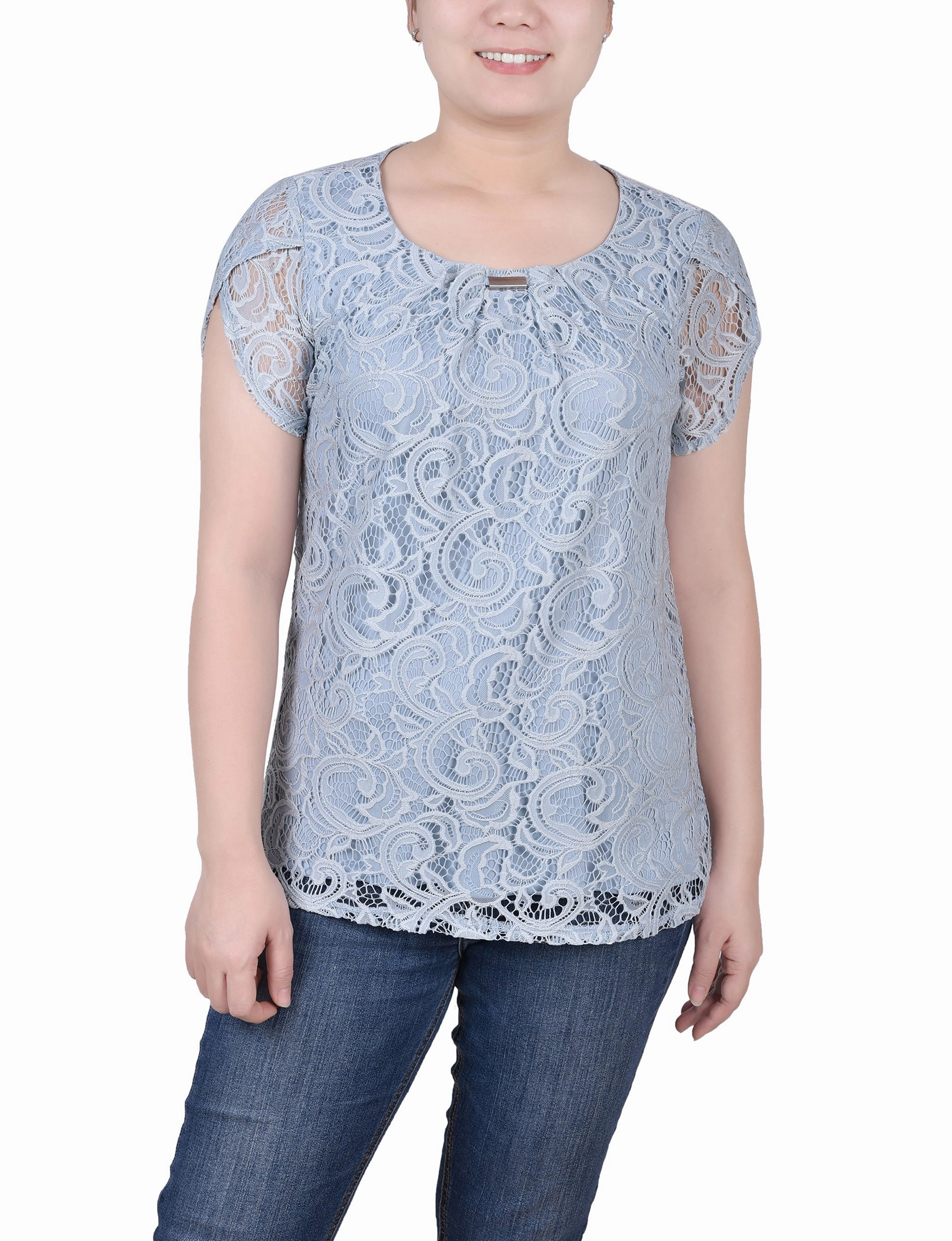 StretchKnit Lightweight Lace Petal Sleeve Top