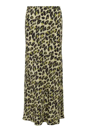 Easy Fashion Green Leopard Silk Bias Maxi Skirt