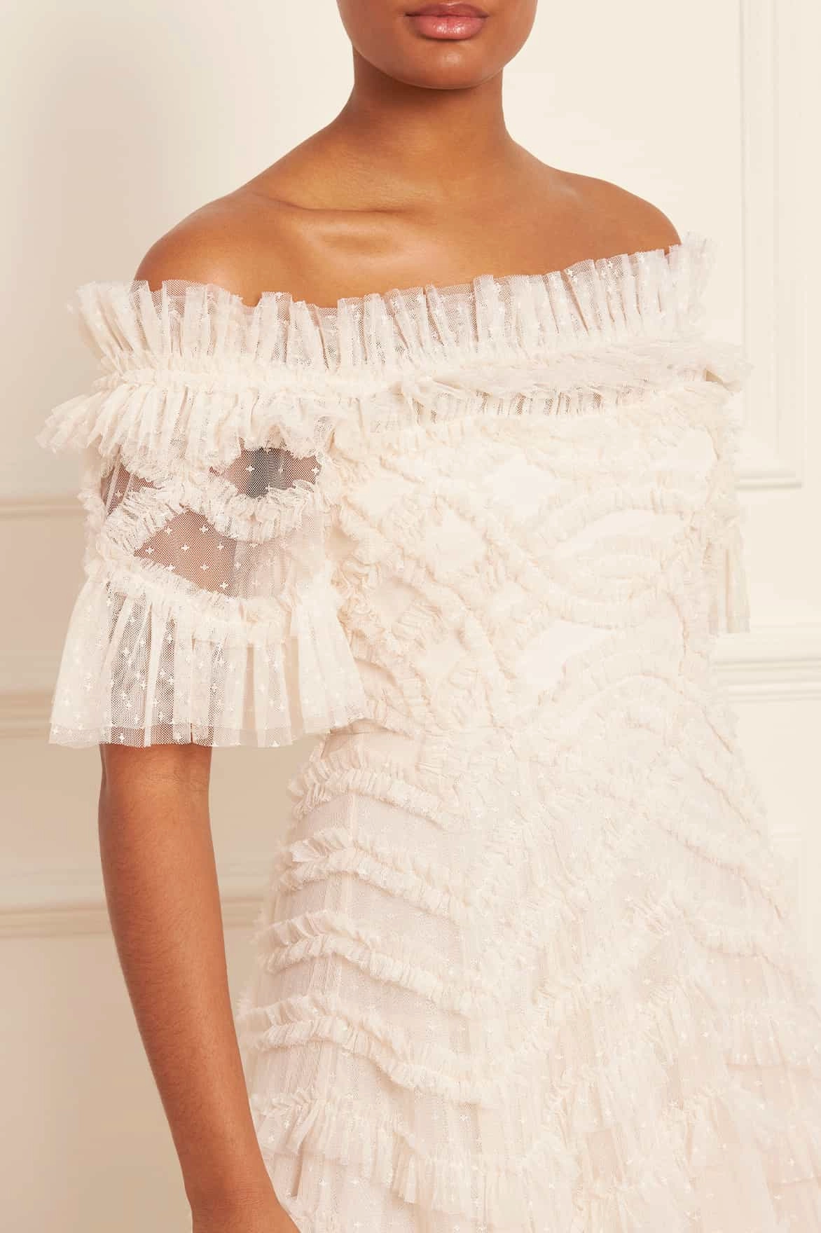 Lana Off-Shoulder Gown Fitted Base Geometric-pattern