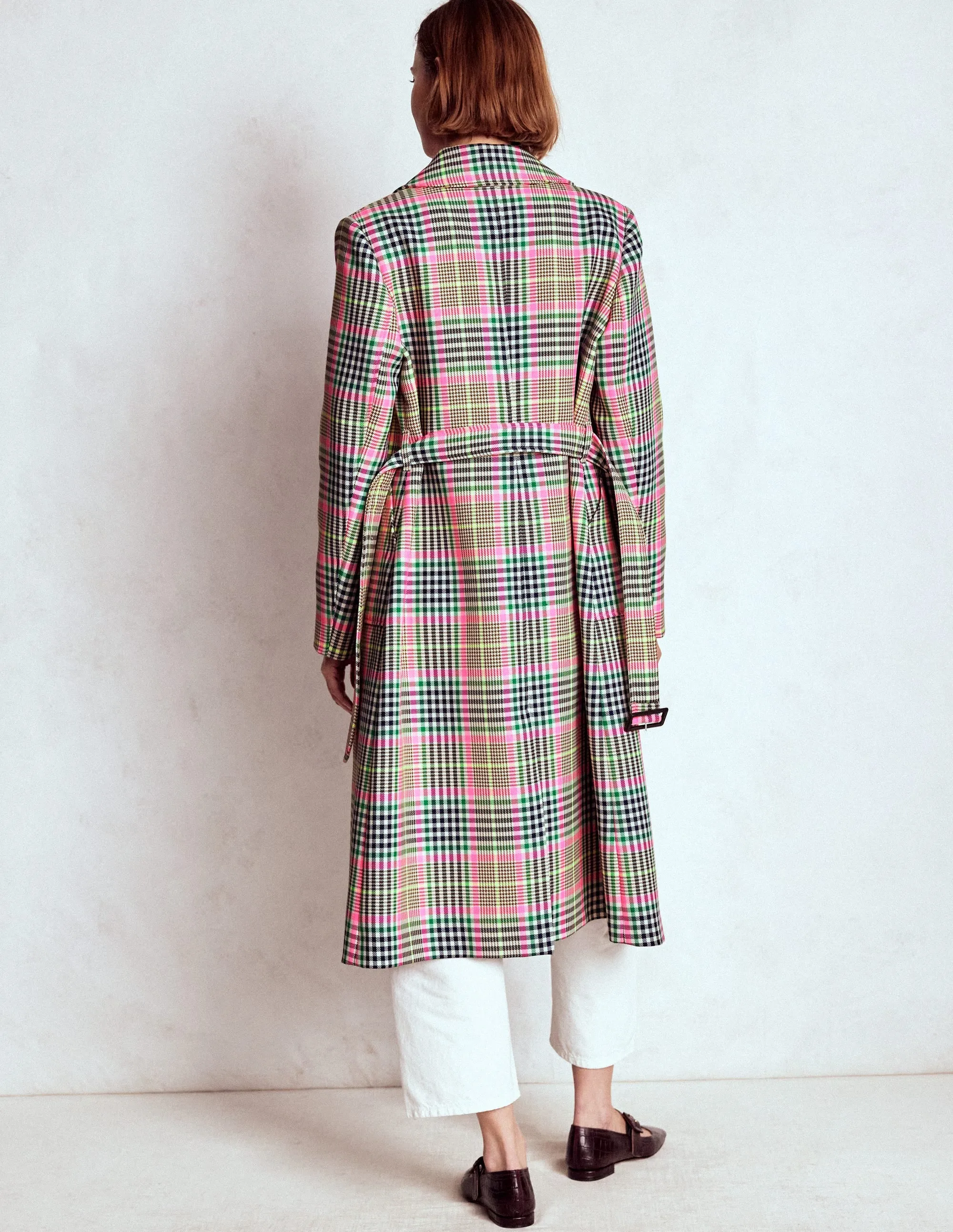 Lancaster Belted Mac-Brown, Neon Pink Check Anti Pill Technology Go Anywhere Wear