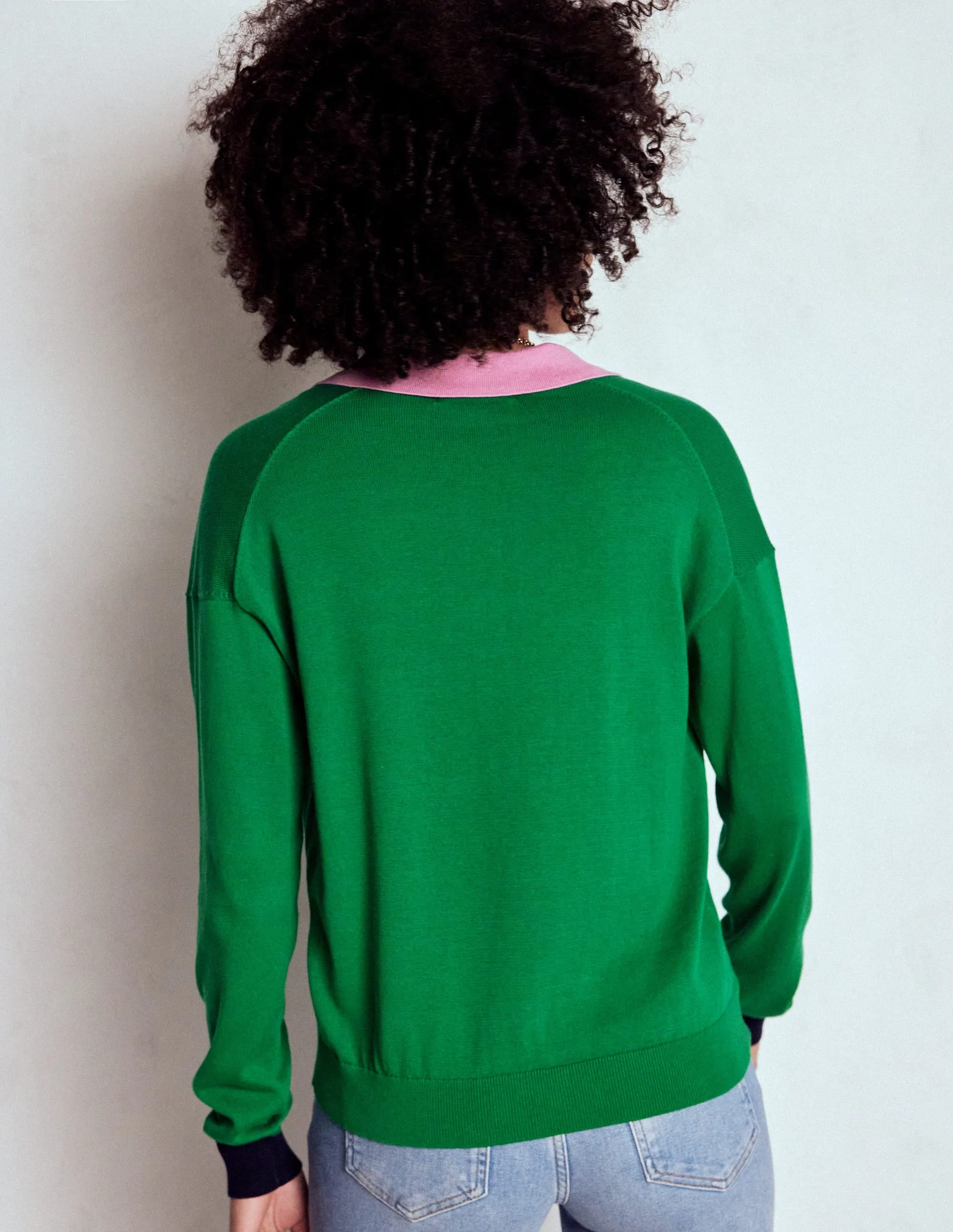 Lara Relaxed Cotton Henley Top-Rich Emerald Colour Block weekday look