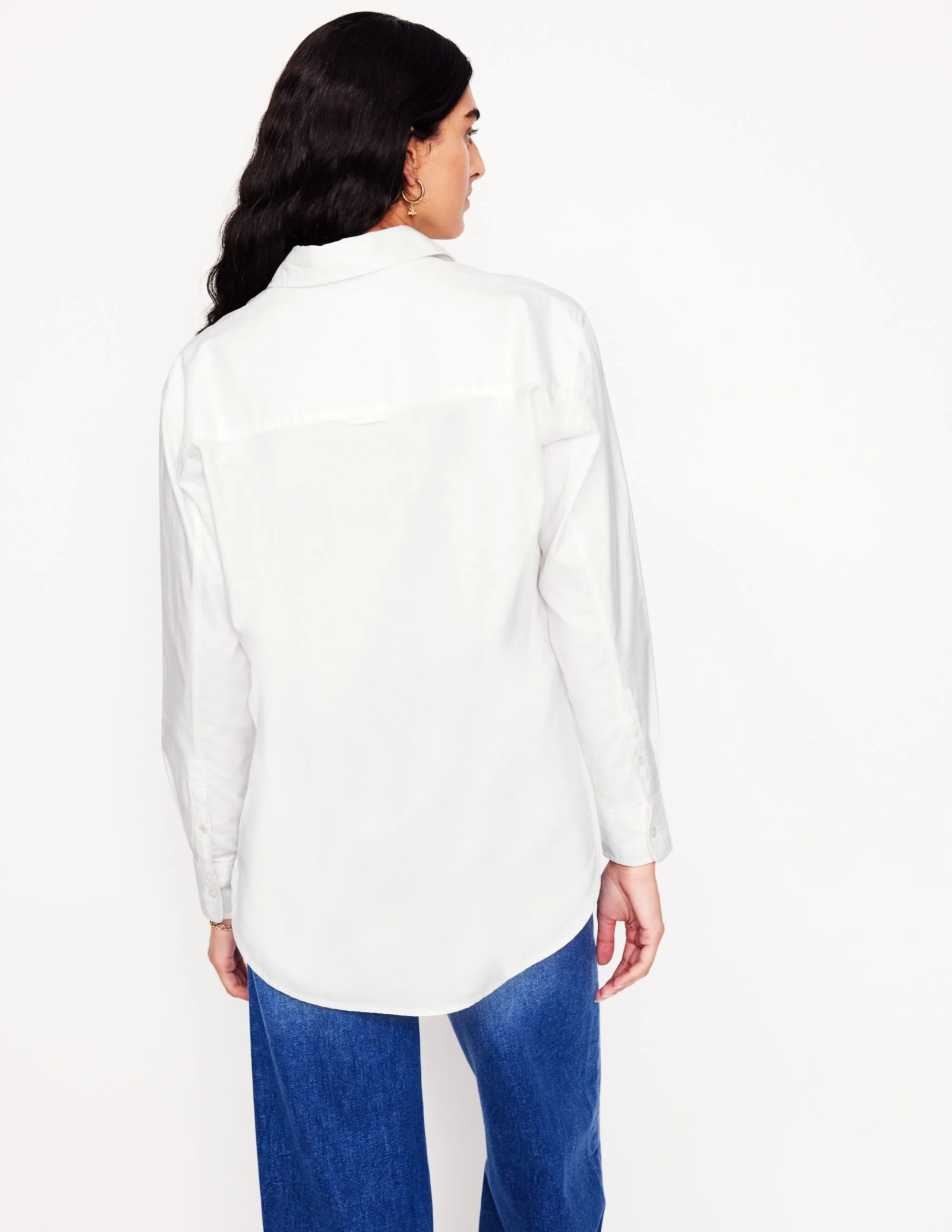 Sadie Relaxed Cotton Shirt-White Oxford MultiPocket Hidden Zipper