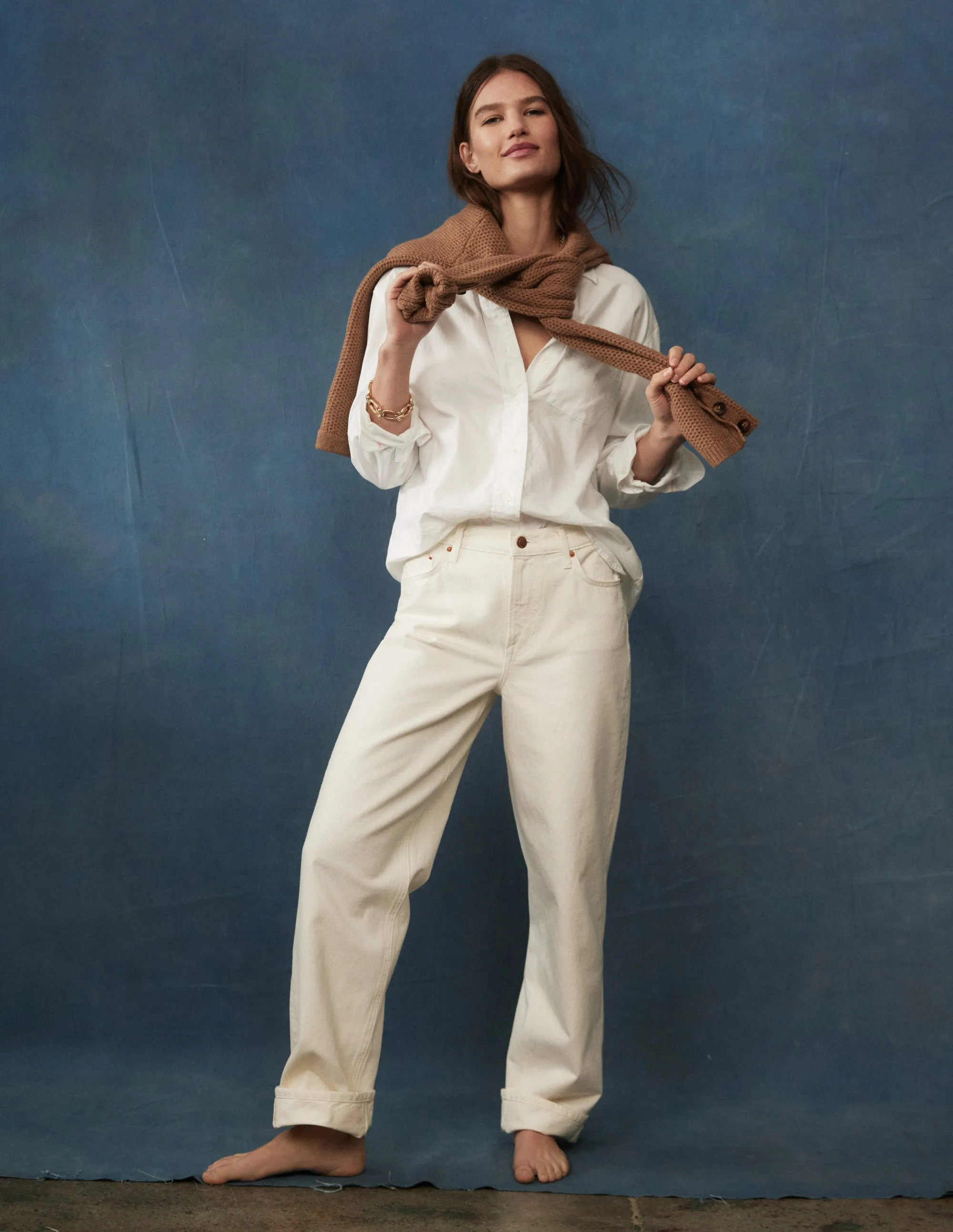 VentilatedBack Reinforced Shoulder Sadie Relaxed Cotton Shirt-White Oxford