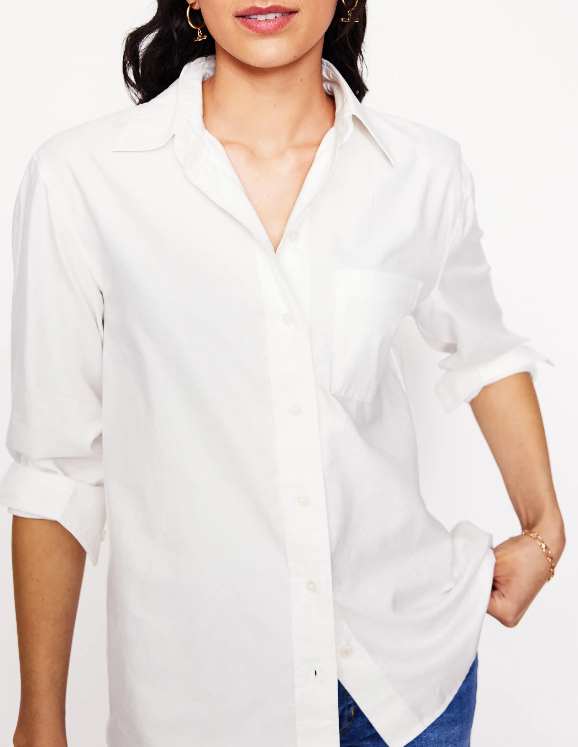 WrinkleResistant Sadie Relaxed Cotton Shirt-White Oxford