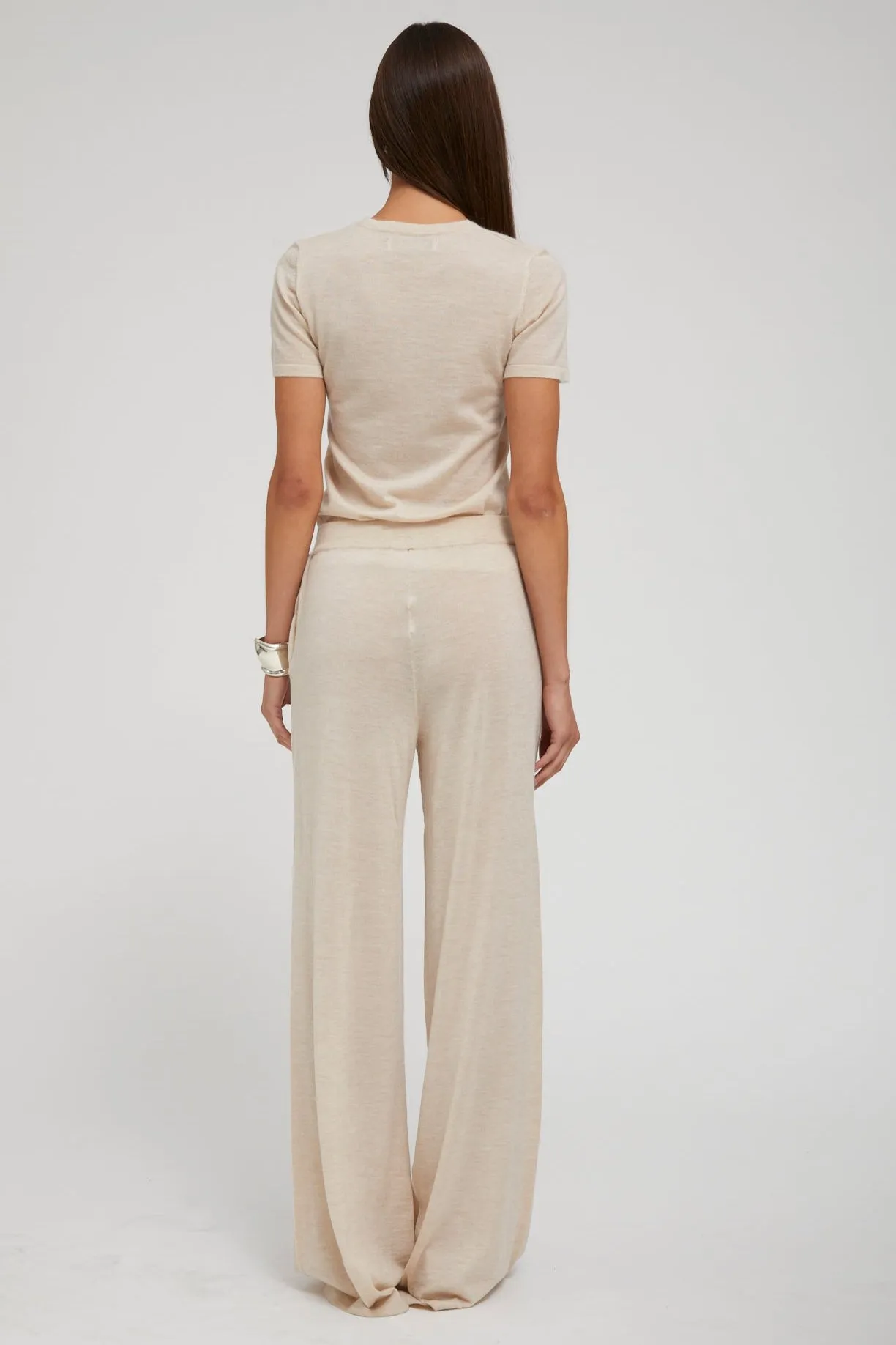 Durable Reinforced Elbow Patches Latte Ultra Fine Cashmere Wide Leg Pants