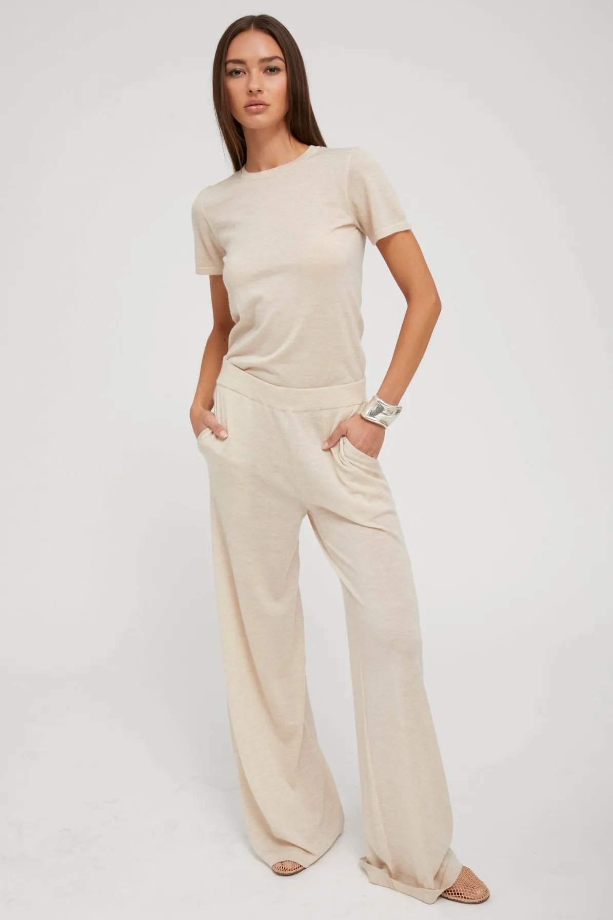 Latte Ultra Fine Cashmere Wide Leg Pants Fit For Movement Athletic Comfort