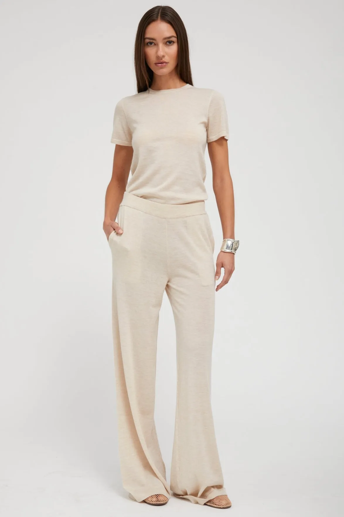 ReinforcedHemline Latte Ultra Fine Cashmere Wide Leg Pants