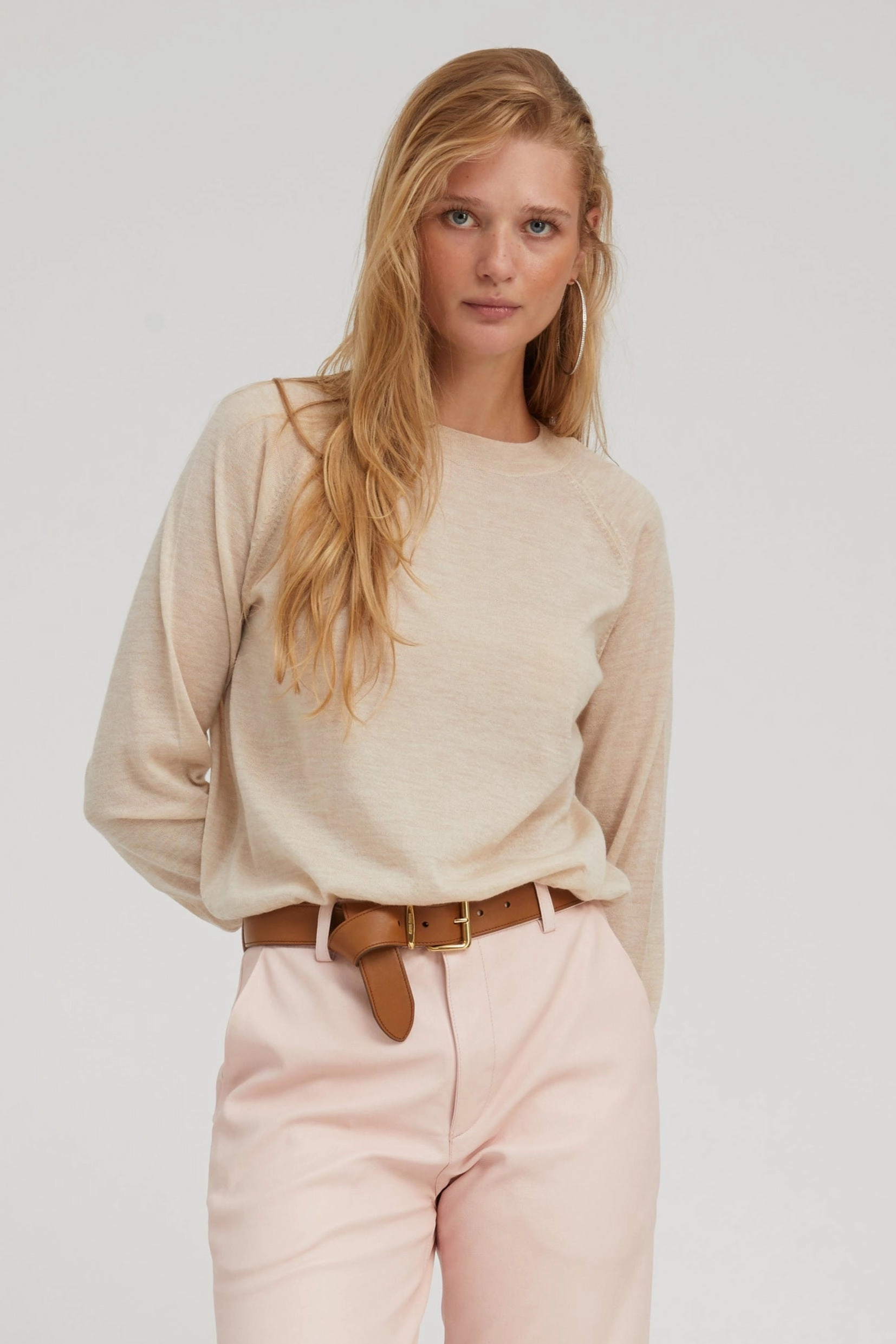DoubleStitching Latte Cashmere Raglan Sweater
