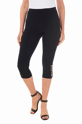 Lattice Hem Capri Legging Stretch Waist Lightweight