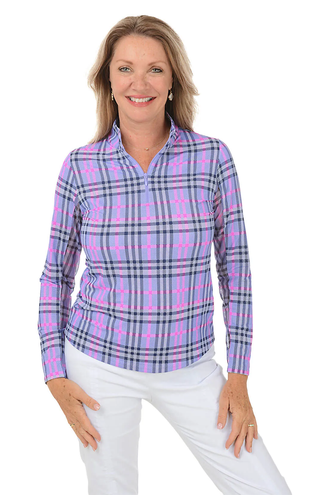 SecurePockets Lavender Judith Plaid UPF50  Sun Shirt