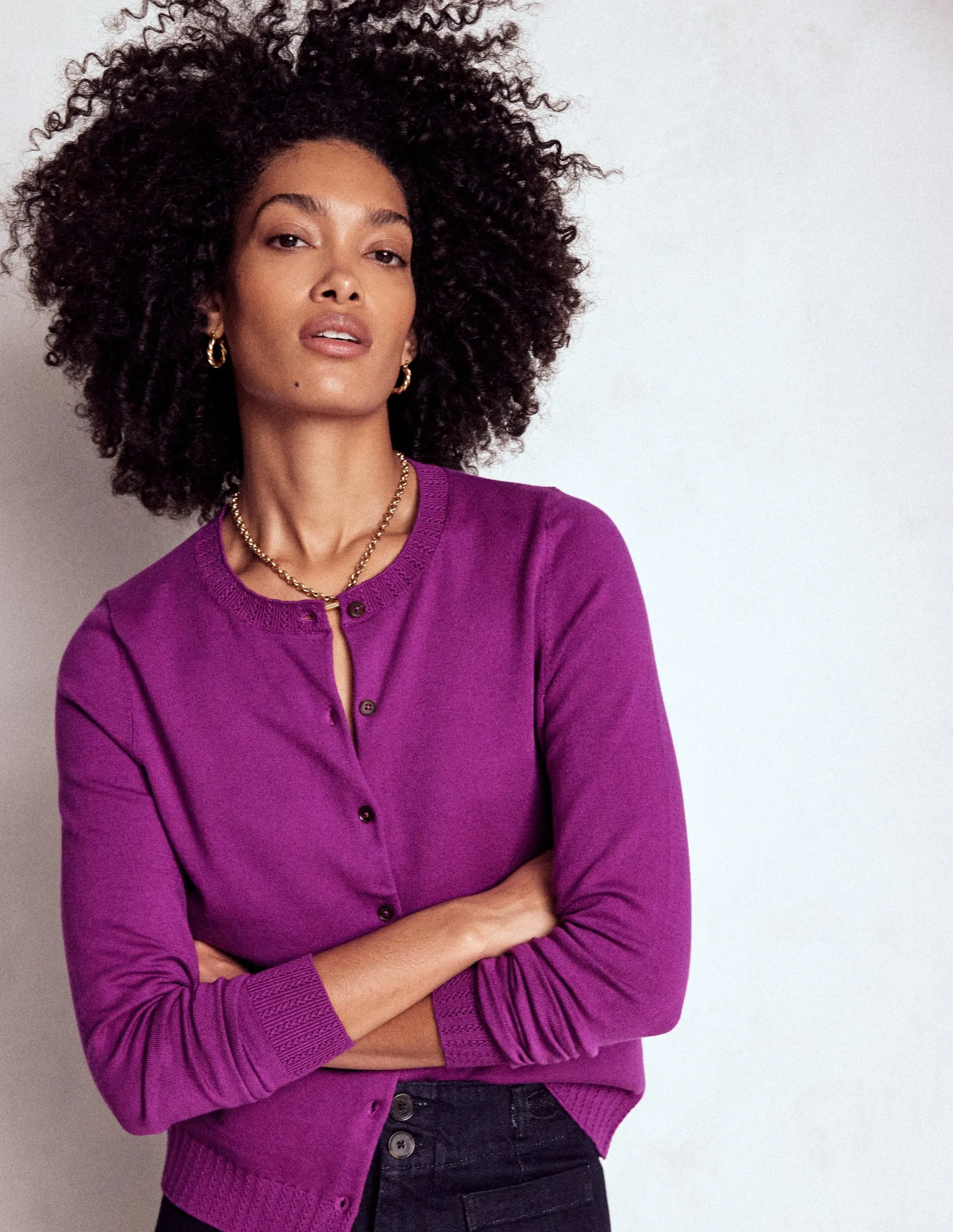 EcoFriendly Dye Anytime Fit Emilia Cotton Crew Cardigan-Regal Purple