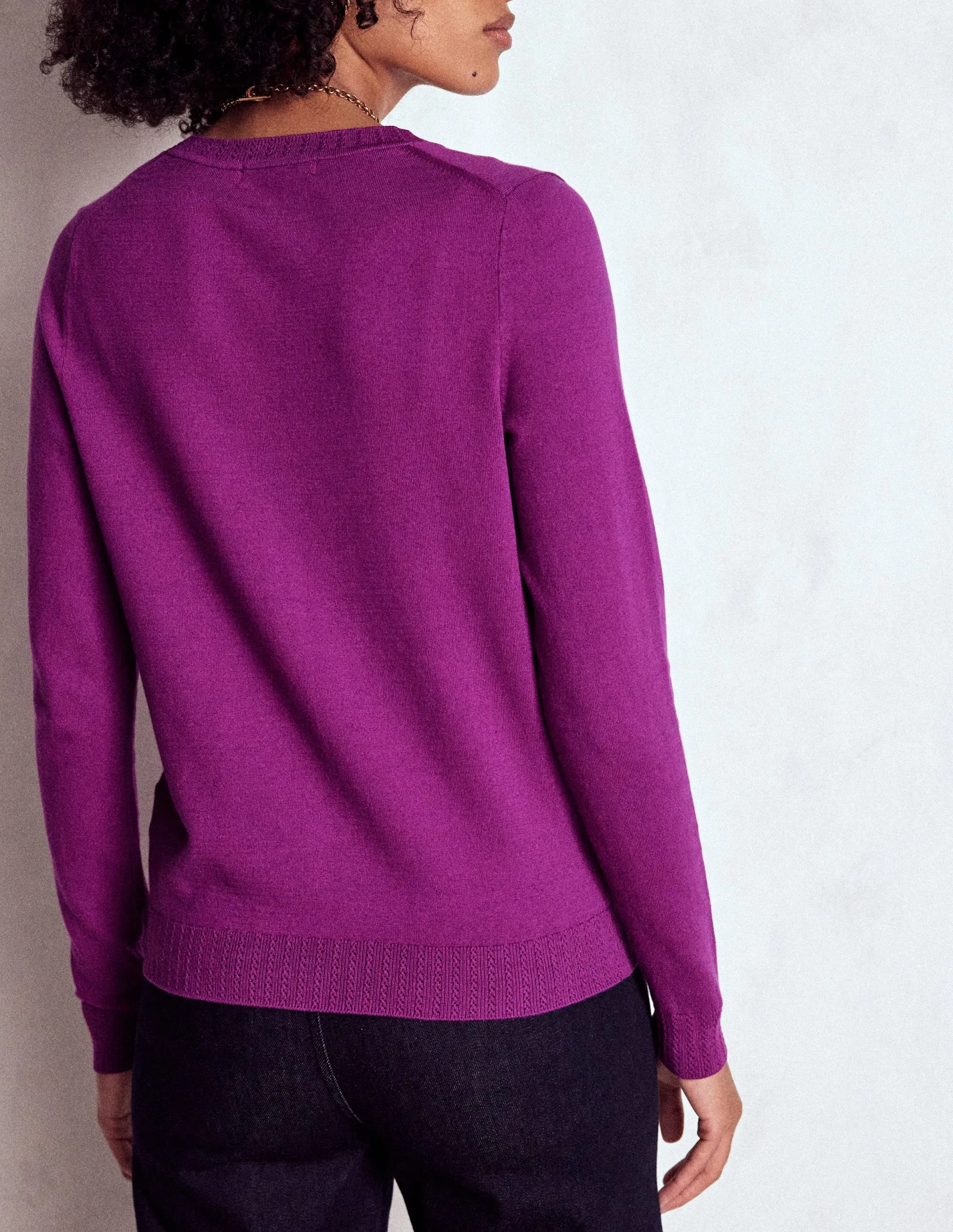 Biodegradable Fiber Blend Emilia Cotton Crew Cardigan-Regal Purple