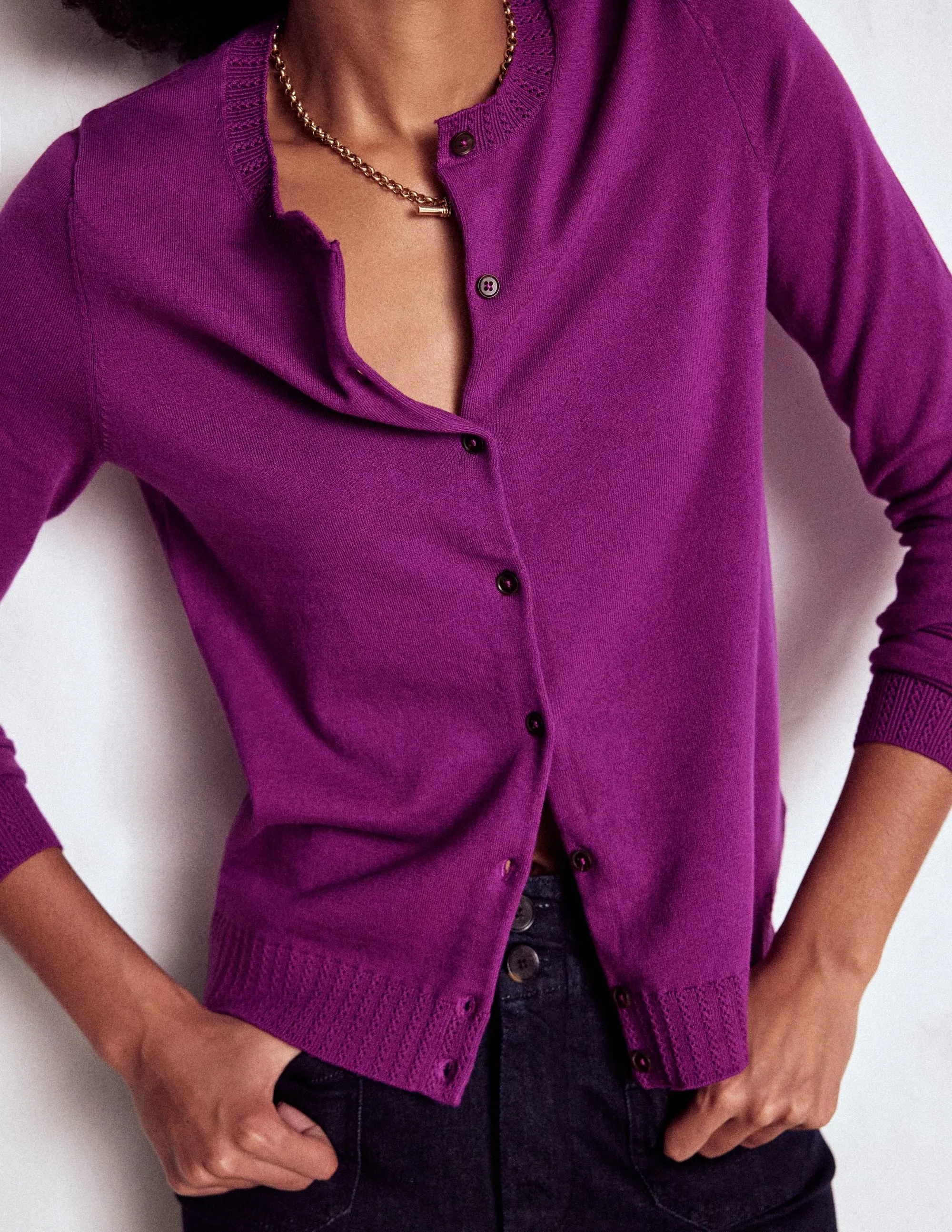 Microfiber softness Emilia Cotton Crew Cardigan-Regal Purple