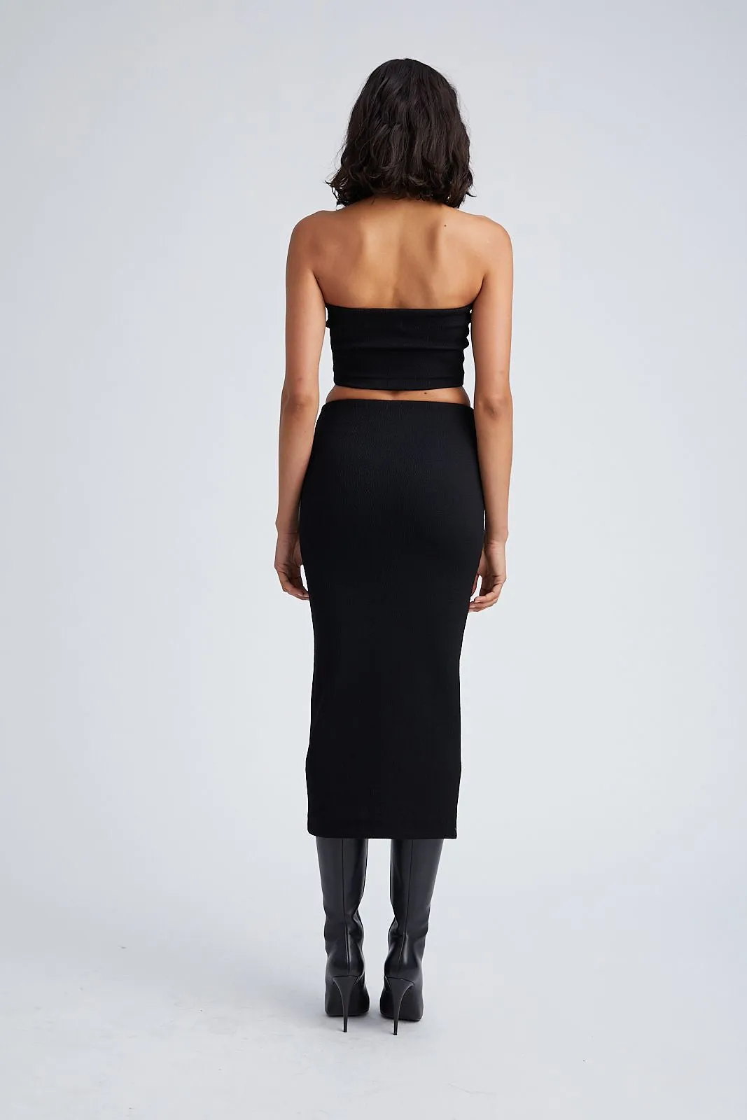 Black Stretch Jacquard Micro Tube Top QuickDry