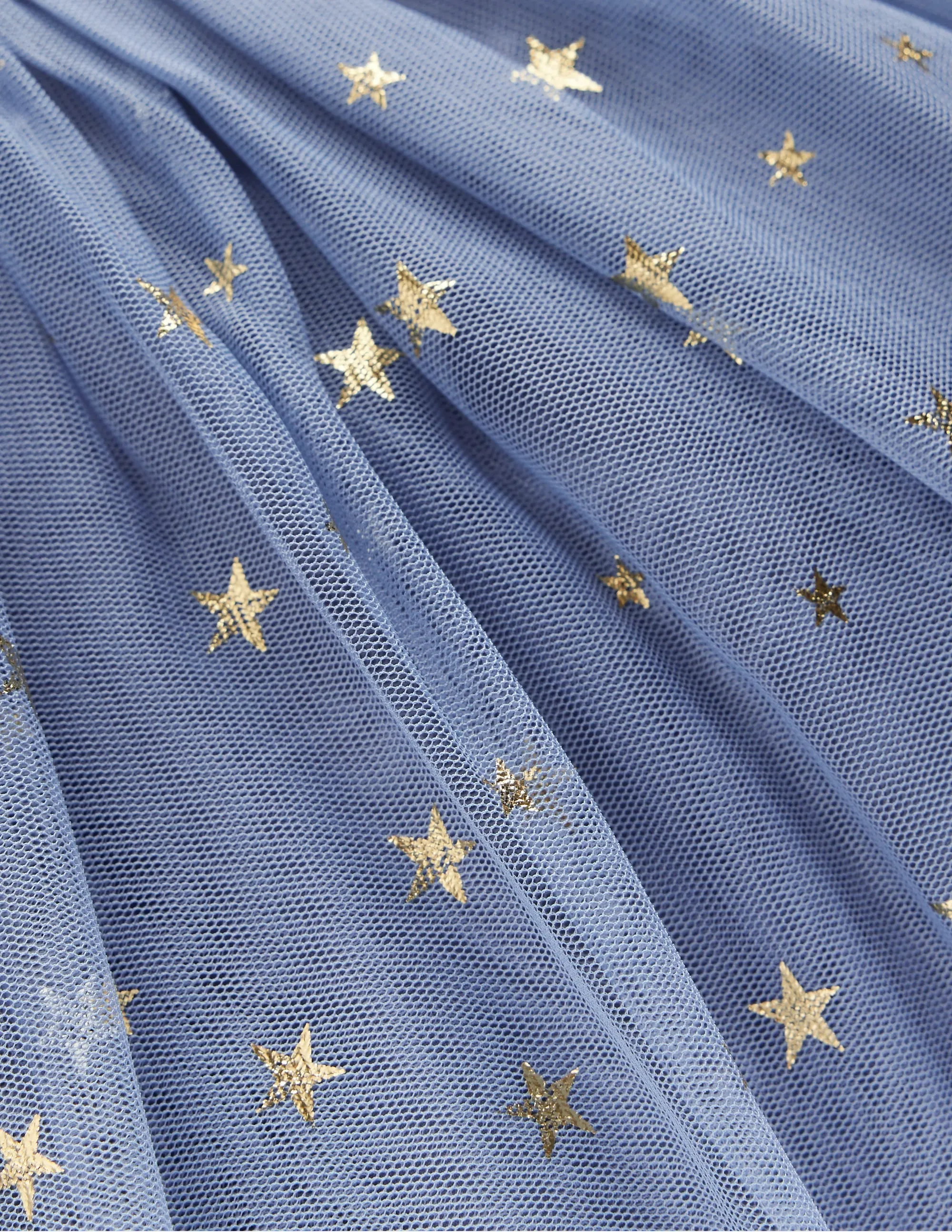 Feminine Details Grab Quick Layered Tulle Dress-Blue Gold Foil Star