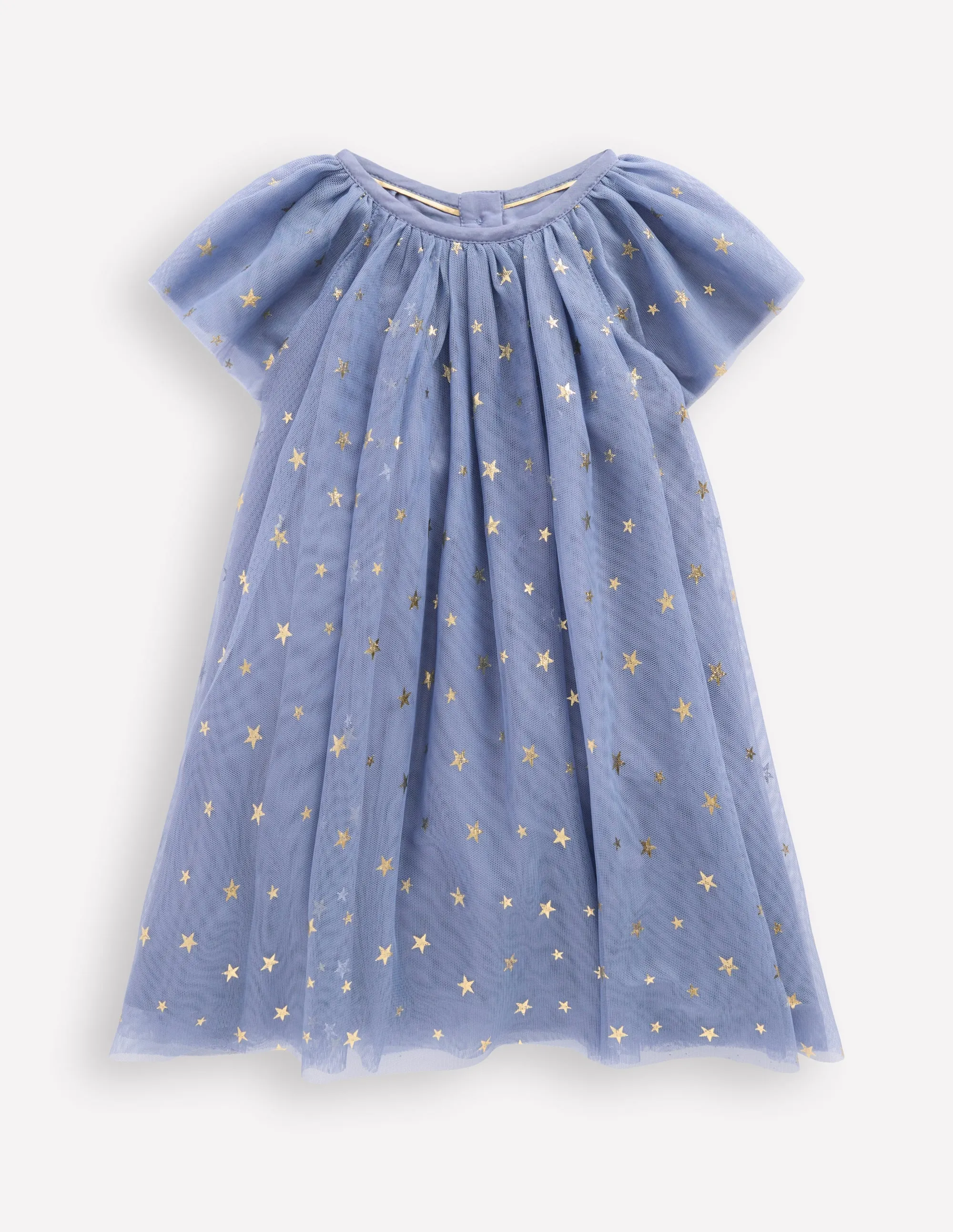 Layered Tulle Dress-Blue Gold Foil Star Sophisticated Cut