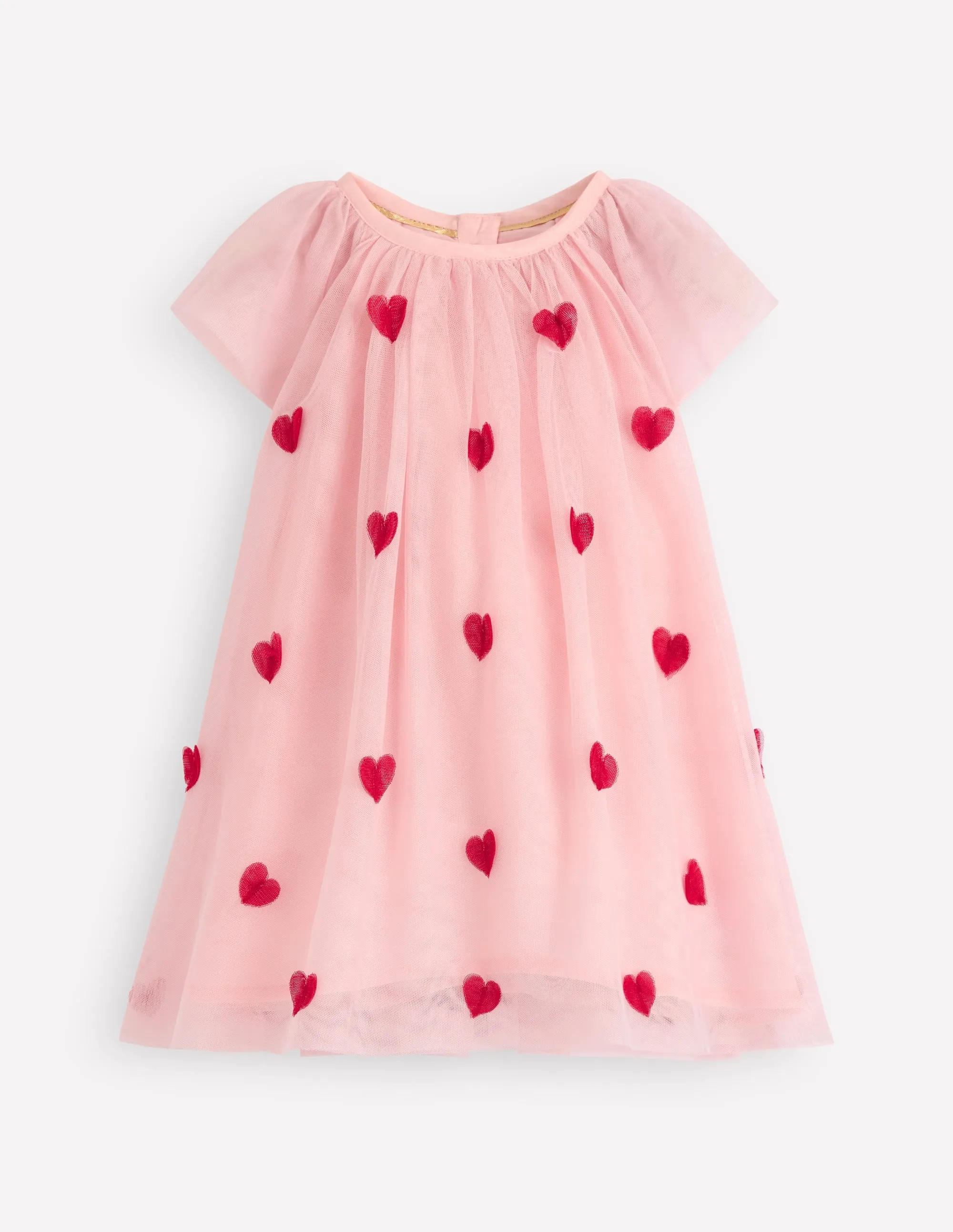 Daywear Comfort Cozy Drape Layered Tulle Dress-Chalk Pink Hearts