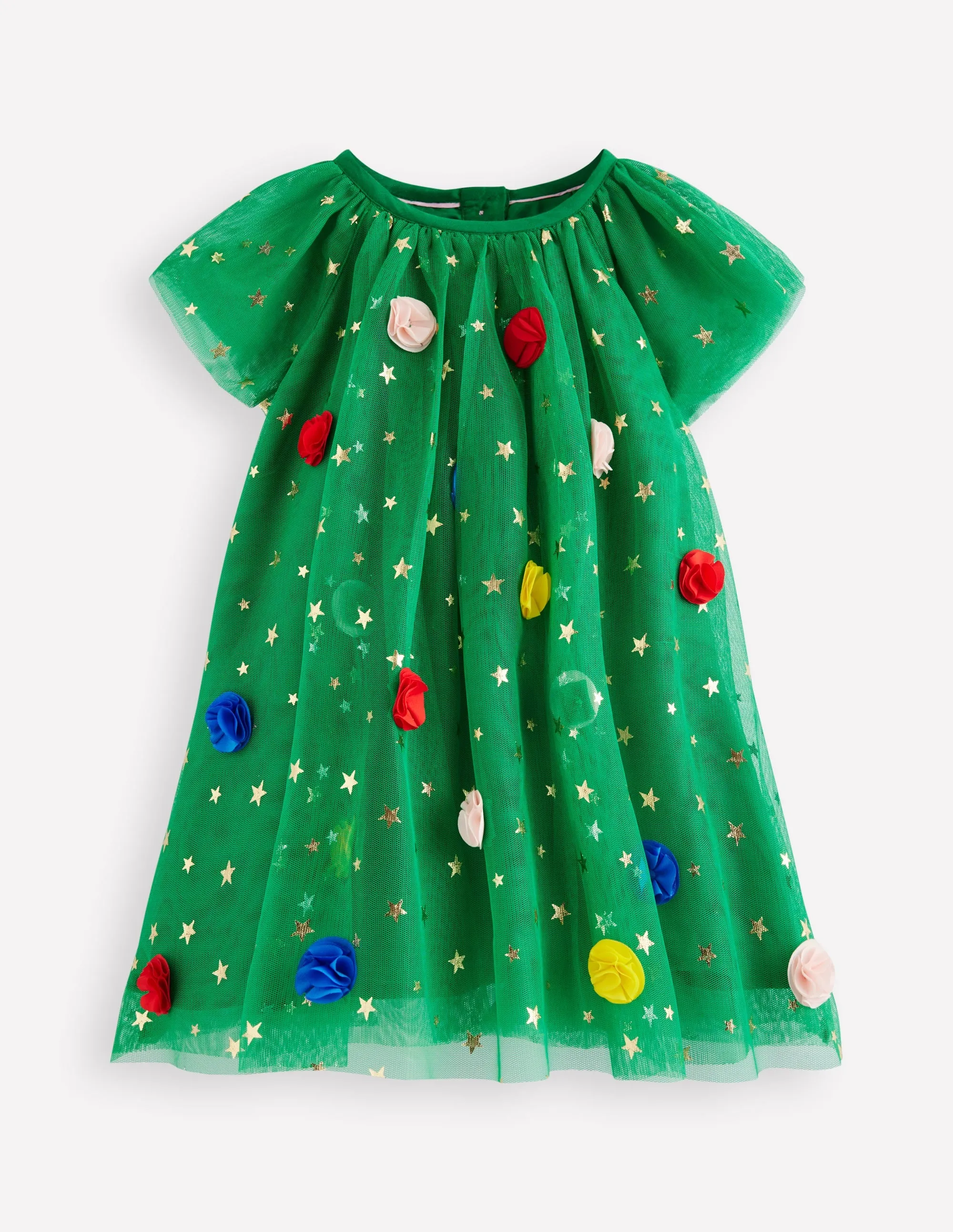 Layered Tulle Dress-Green Christmas Tree Zip Ease