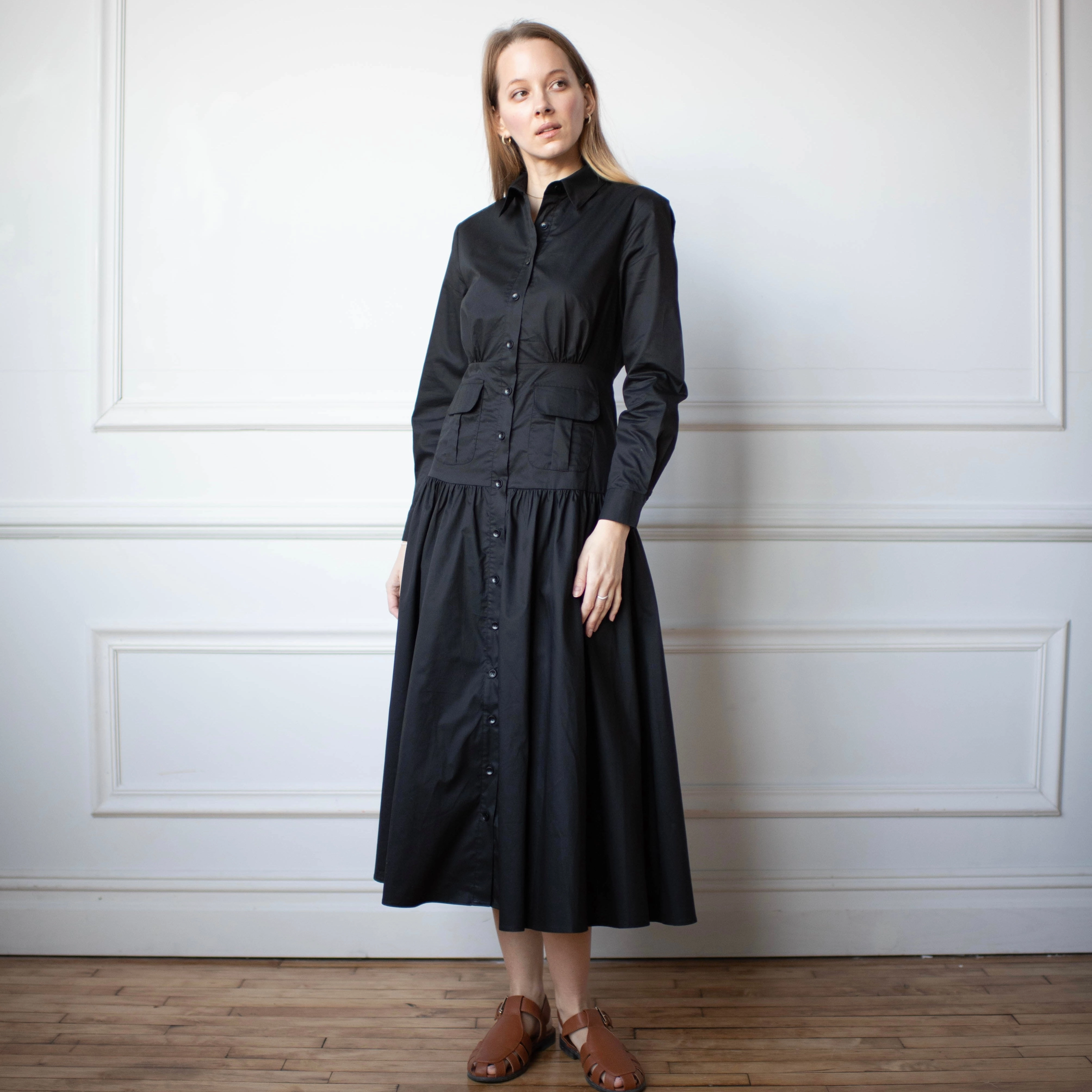 Mimi Dress | Black [Final Sale] Light Sheen Sage Detail