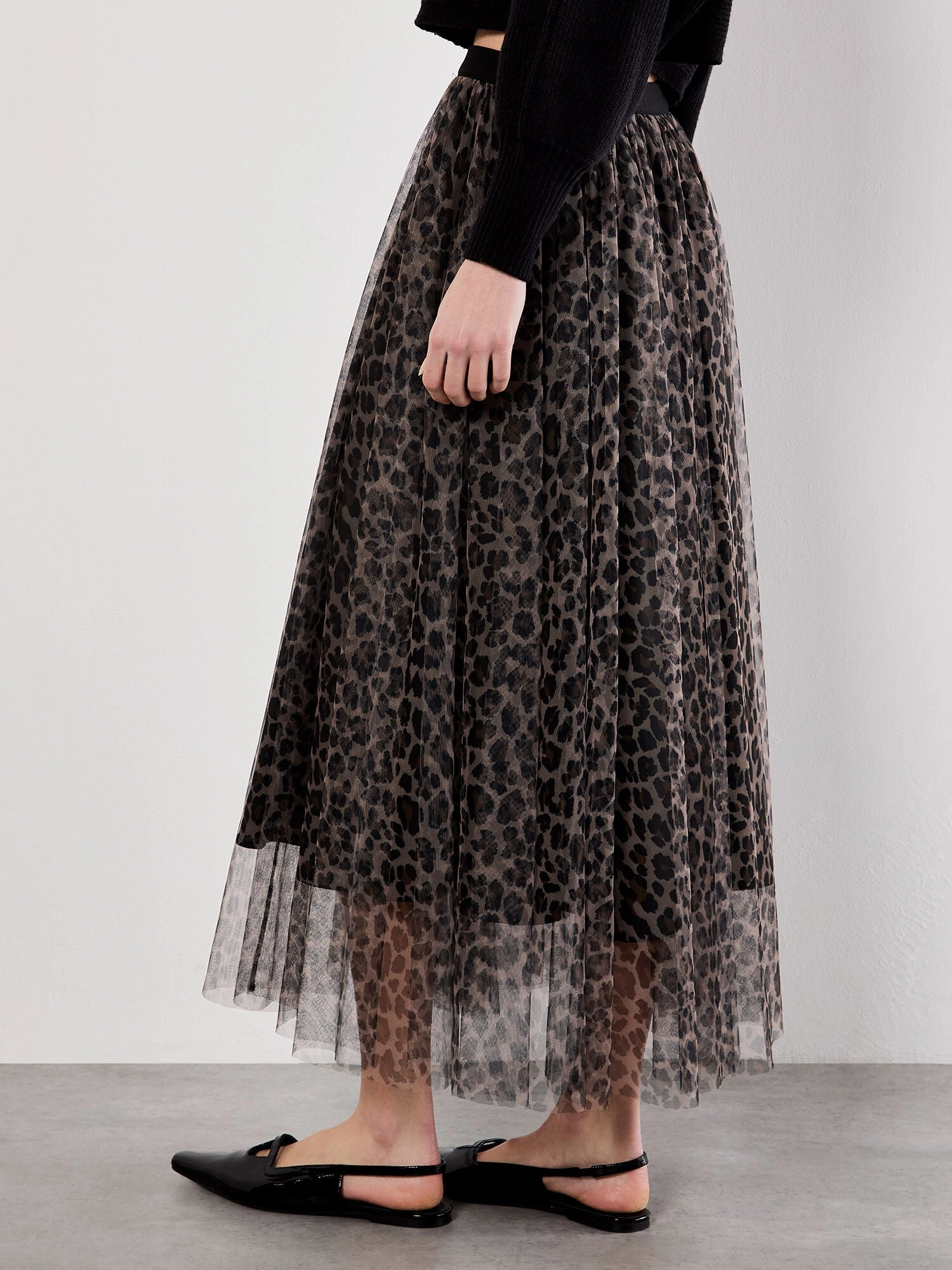 Layered Tulle Skirt in Leopard Reinforced Hems