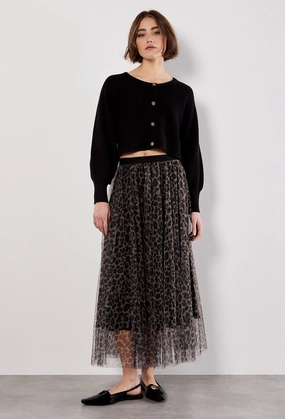 Layered Tulle Skirt in Leopard Adjustable Hem Statement Color