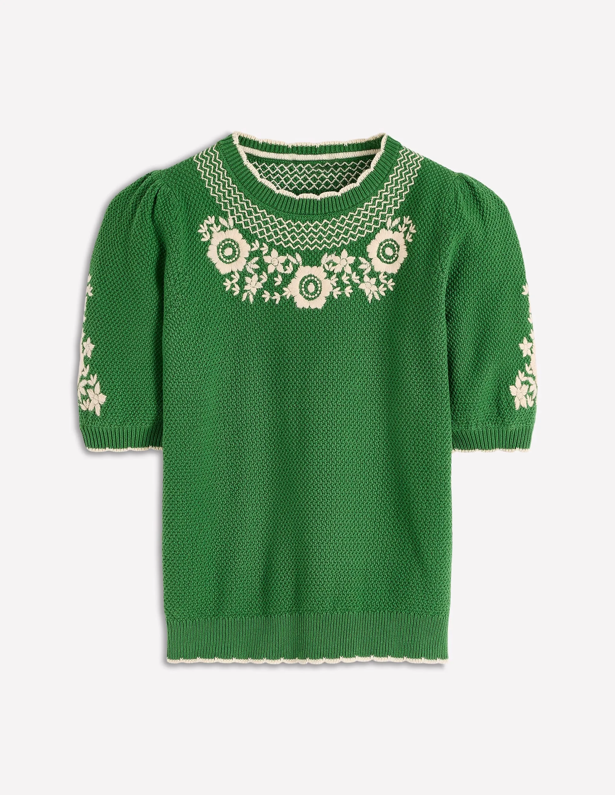 City Ready Durable Blend Puff Sleeve Embroidery T-shirt-Paradise Green