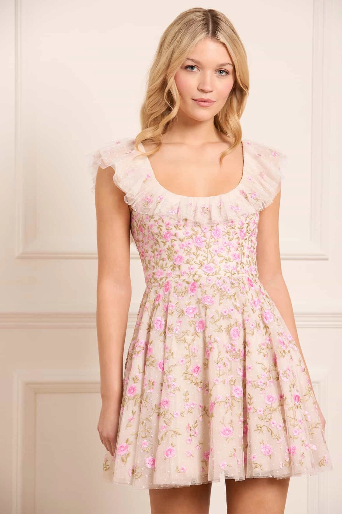 Lea Ditsy Micro Mini Dress Flattering Layers Polished Cut