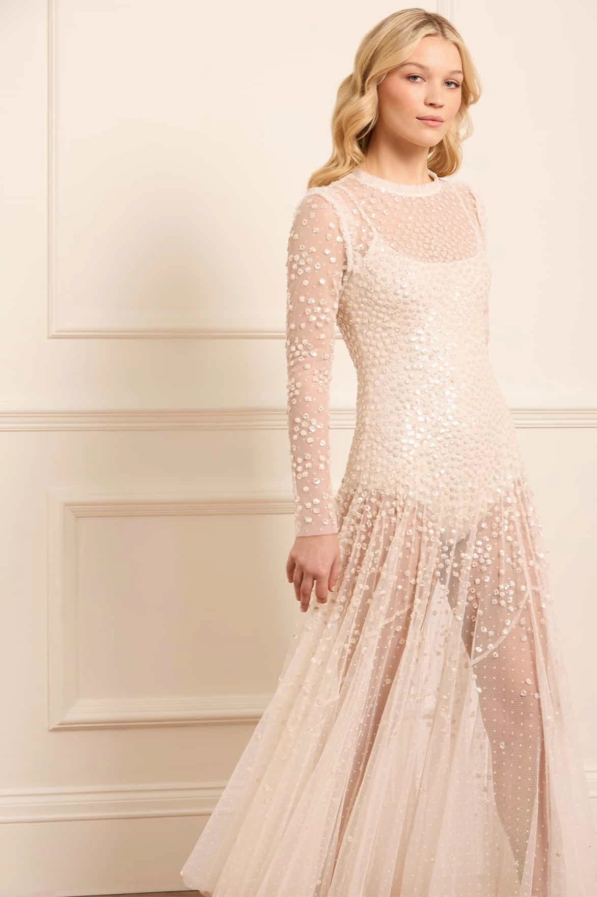 Leila Dot Sheer Ankle Gown Chill Detail Smooth Shape