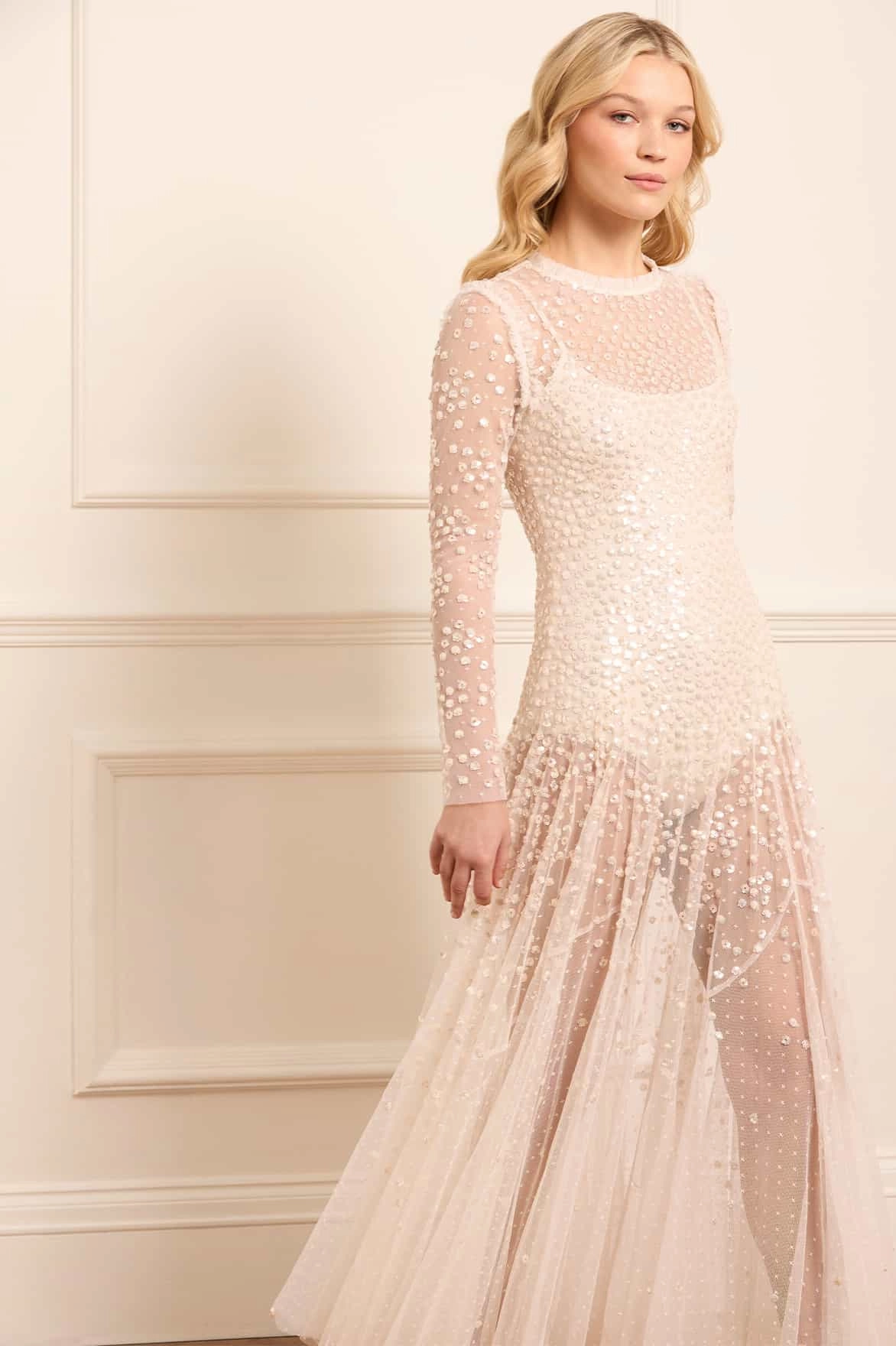 Timeless and Comfortable Fashionable Fit Leila Dot Sheer Ankle Gown