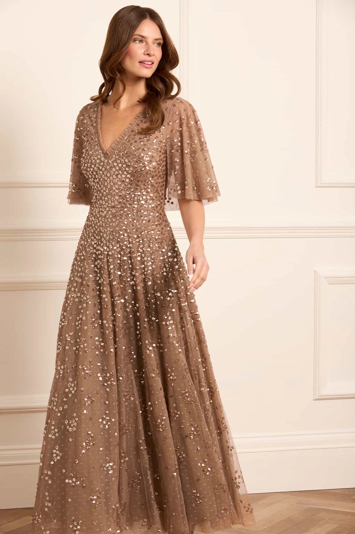 Leila Dot V-Neck Cape Ankle Gown Smart Layer