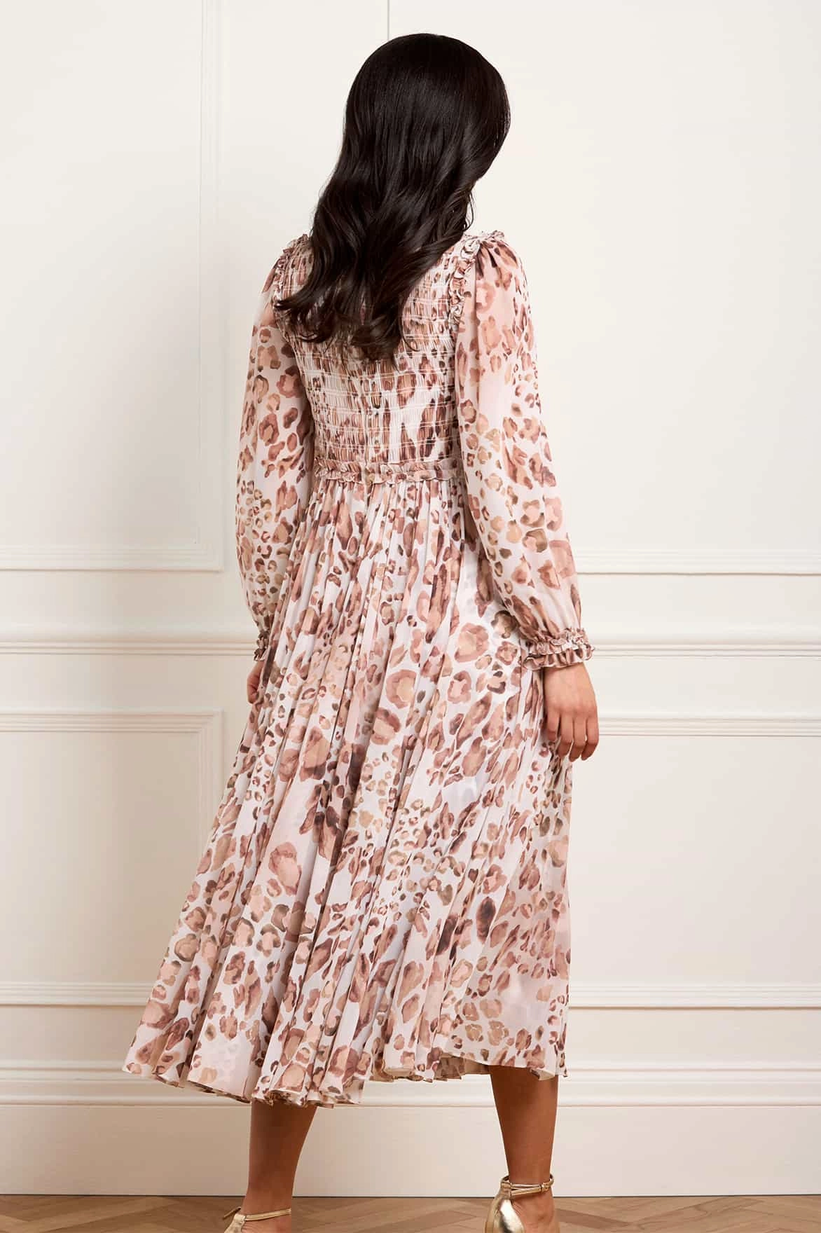 Warm Touch Leopard Chiffon Smocked Ballerina Dress