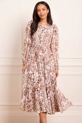 Leopard Chiffon Smocked Ballerina Dress Cozy Style Modern Comfort