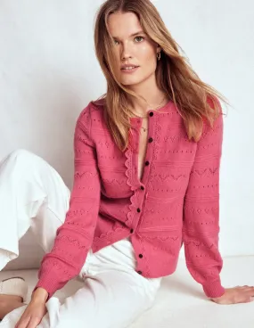 Drop Shoulder Style Double Layered Cuffs Leticia Lace Trim Cardigan-Rose Pink