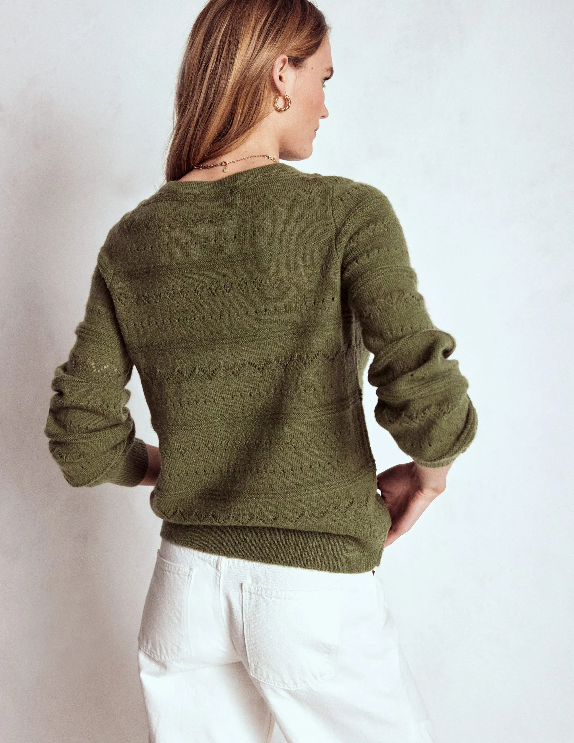 Wrinkle Resistant Polished Edge Leticia Lace Trim Cardigan-Woodland Green