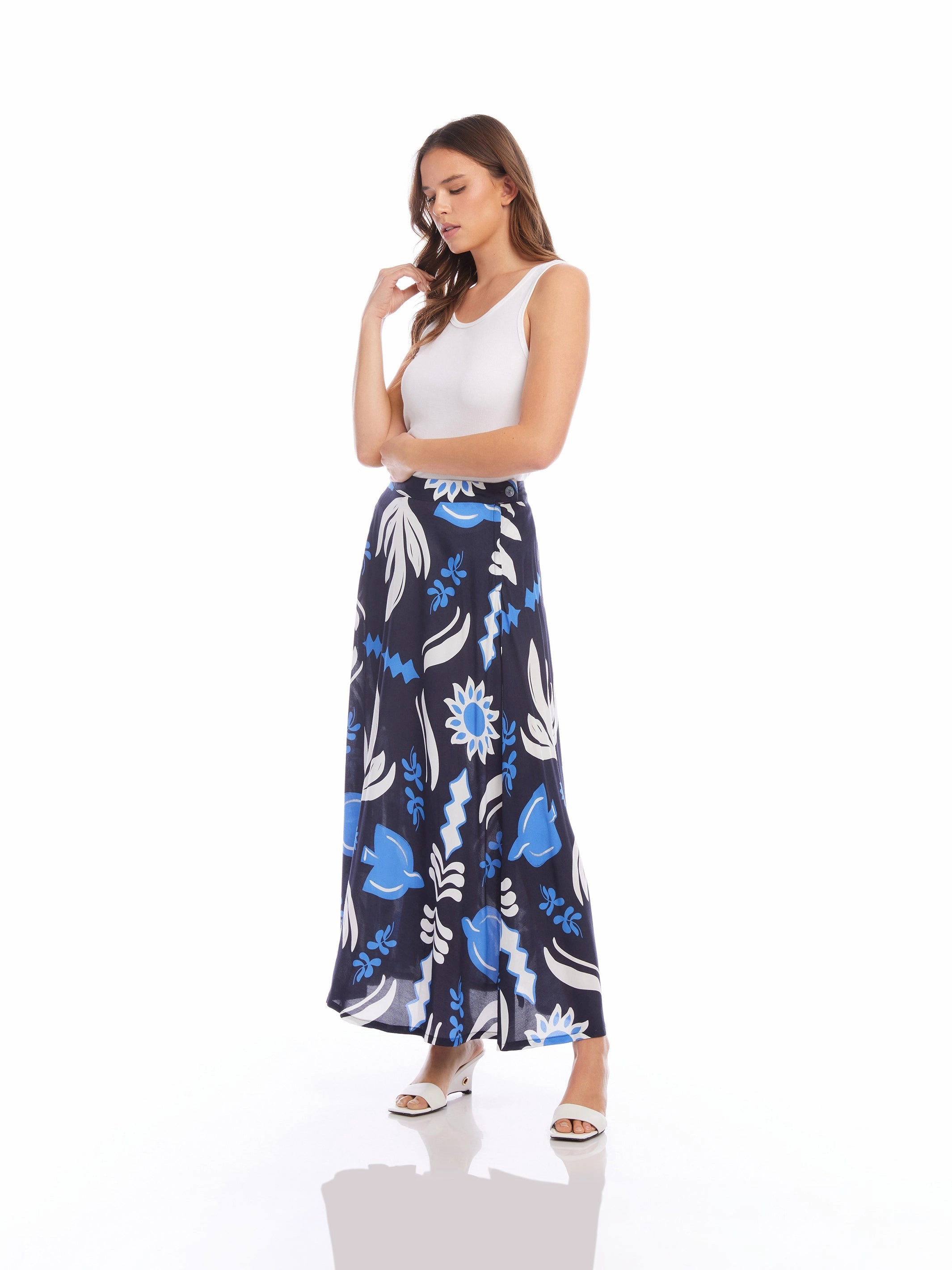 Lexi Skirt in Navy Print Wrap style Pastel tone