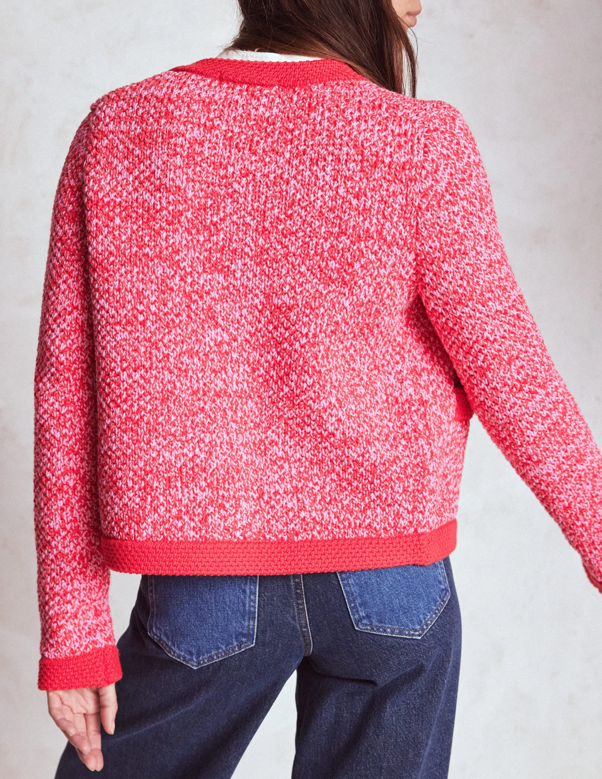 MachineWashable Fabric Libby Knitted Jacket-Pink Ribbon/ Poppy Red