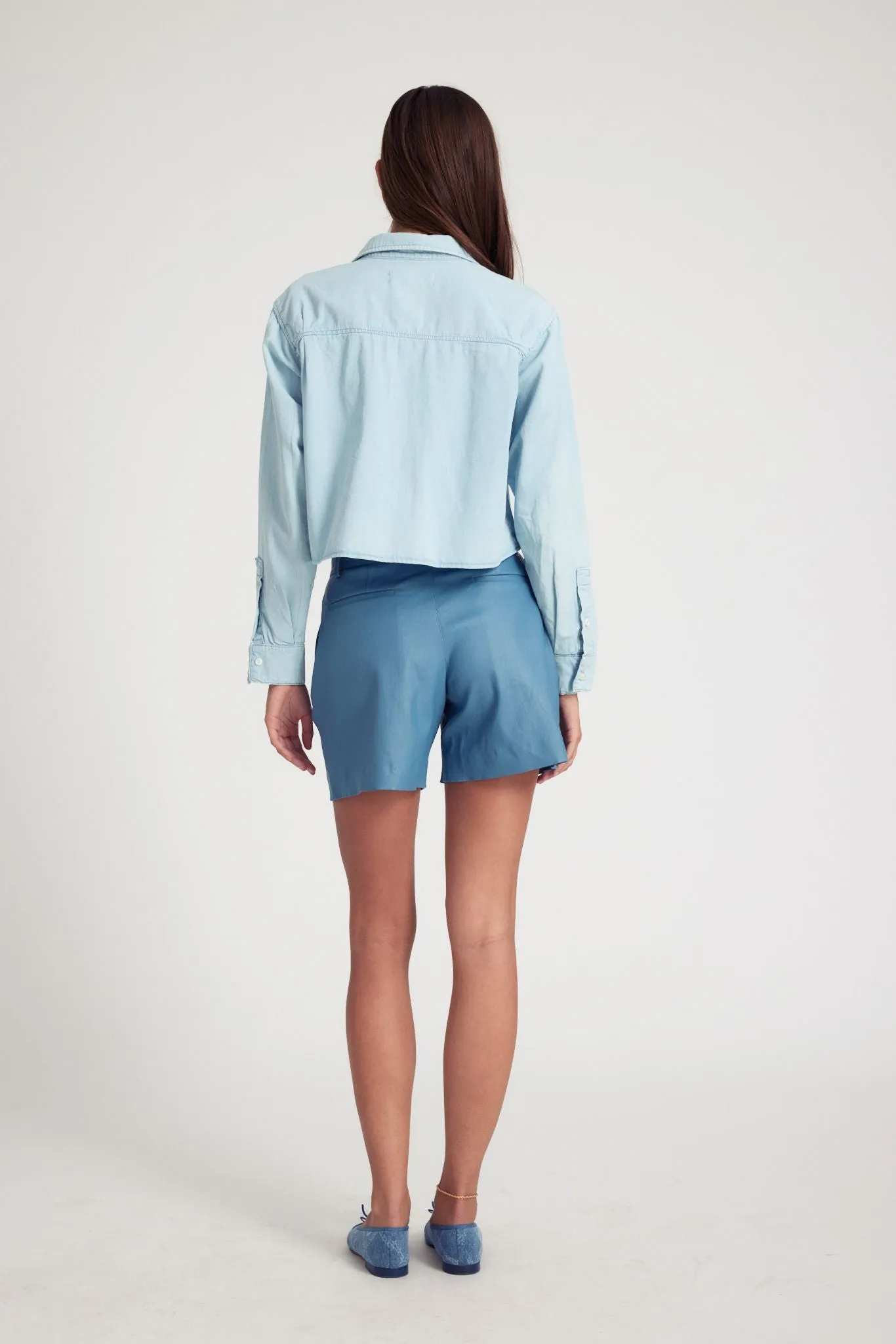 FlexibleNeckline Light Blue Chambray Cropped Button Down