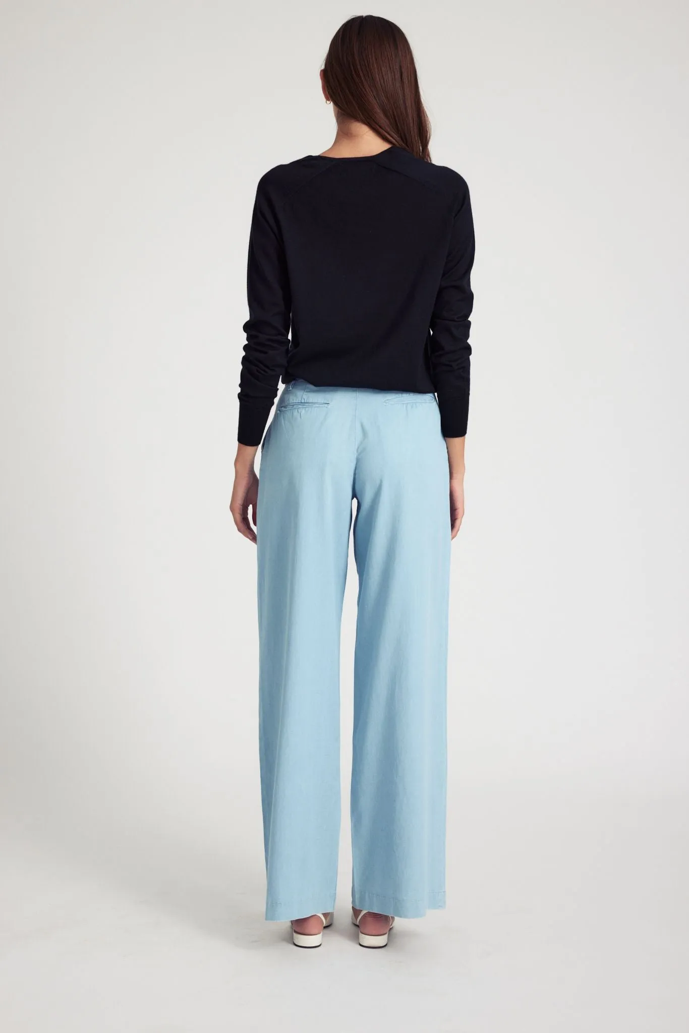 Light Blue Chambray Pleated Trousers TearResistantPanels Loose cut