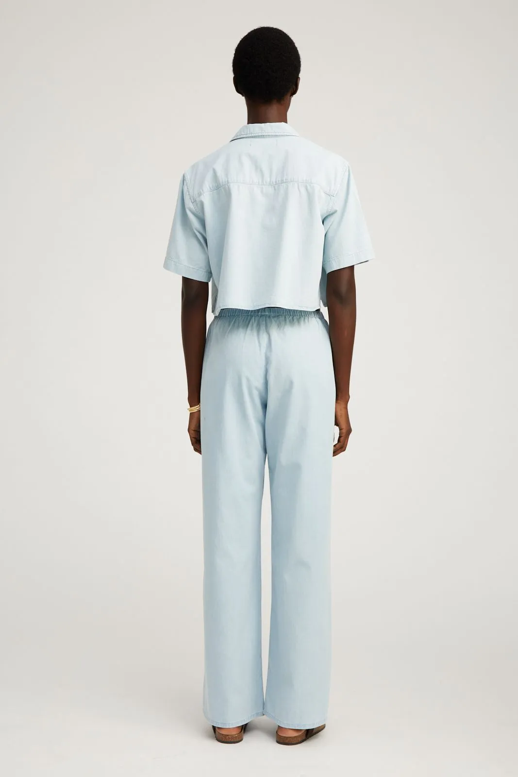 Light Blue Chambray Short Sleeve Cropped Button Down BoxySilhouette