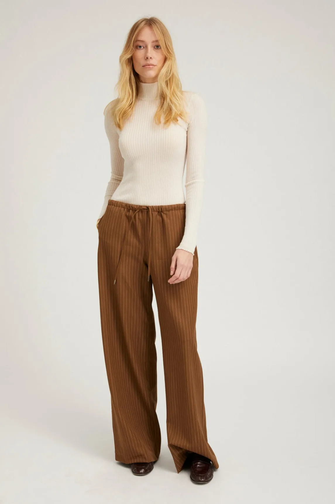 Camel Stripe Drawstring Pants Smart Casual