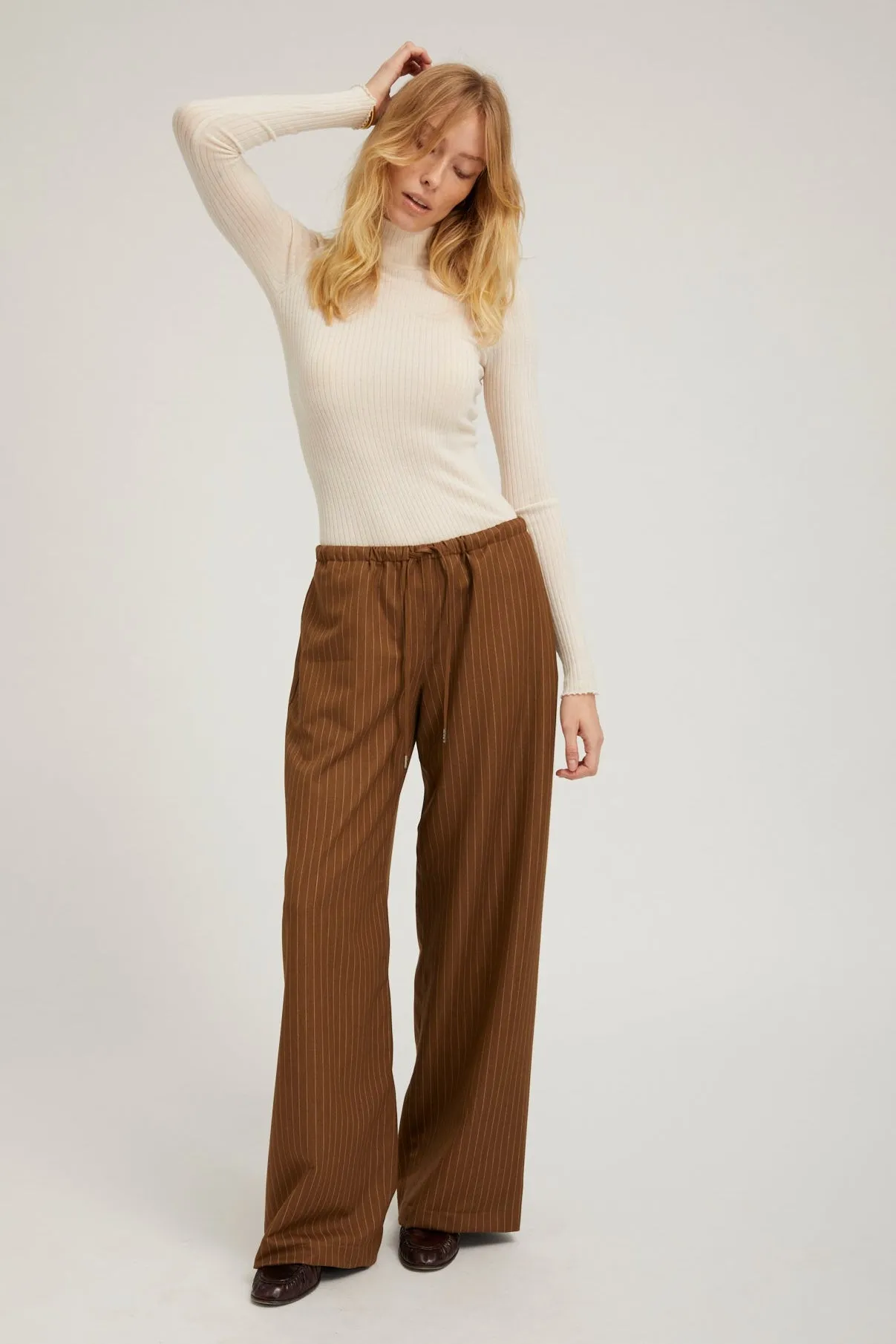 Chic Appeal Camel Stripe Drawstring Pants