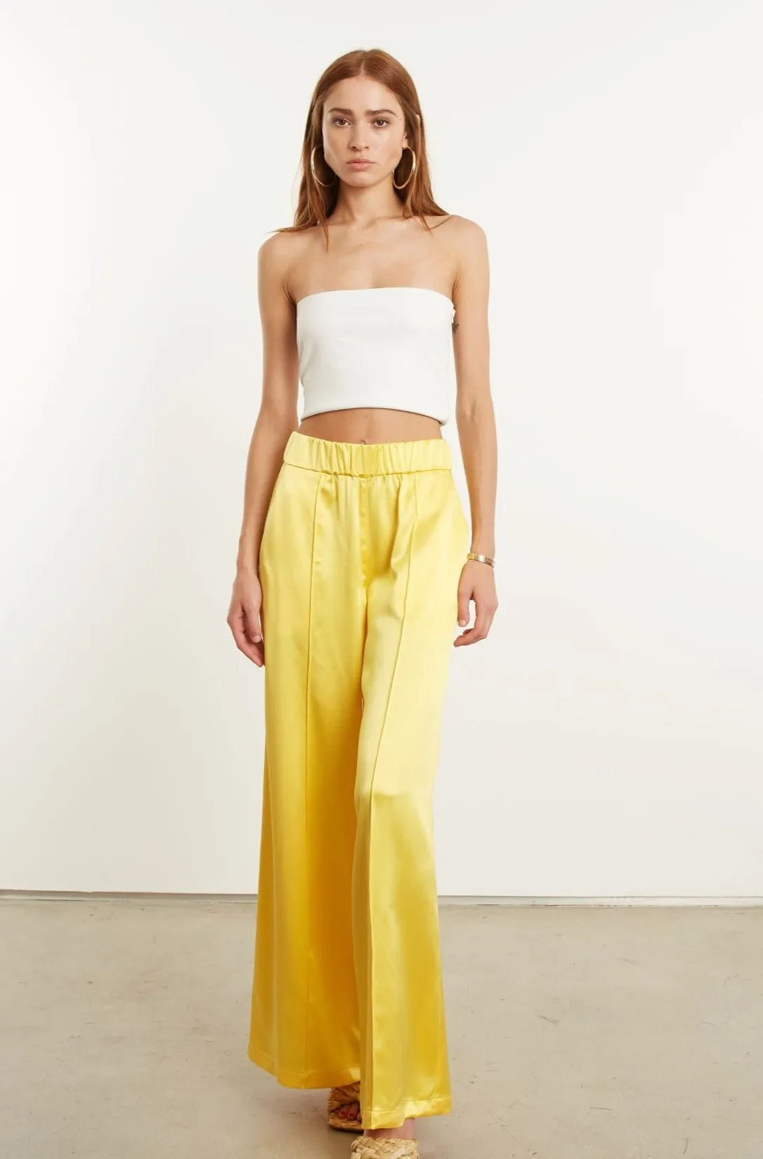 Yellow Silk Wide Leg Pintuck Pants Performance Ready NonRestrictiveCut