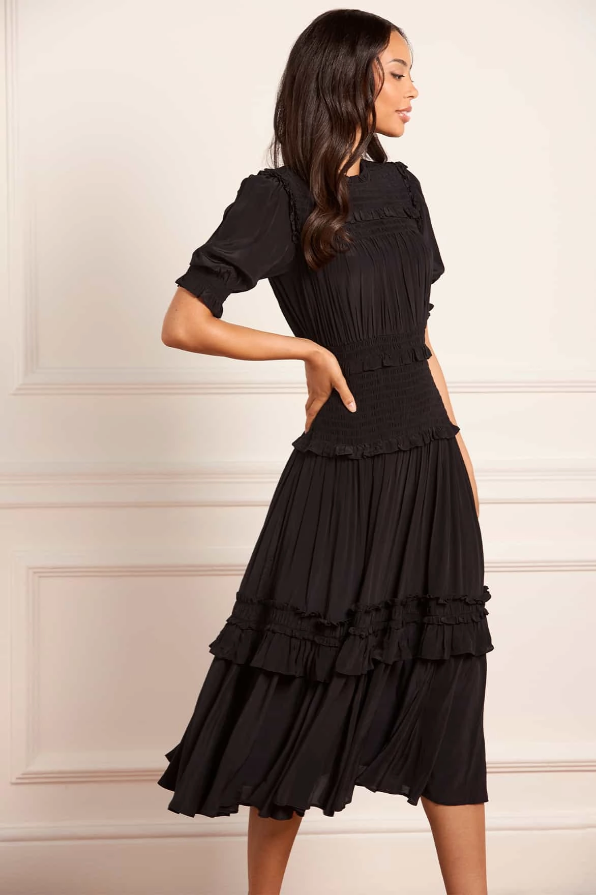 packable Slit-Hem Emilia Crepe Ballerina Dress