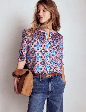 ElasticEdgeBinding Effie Short Sleeve Top-Formica Pink, Bloom Mosaic