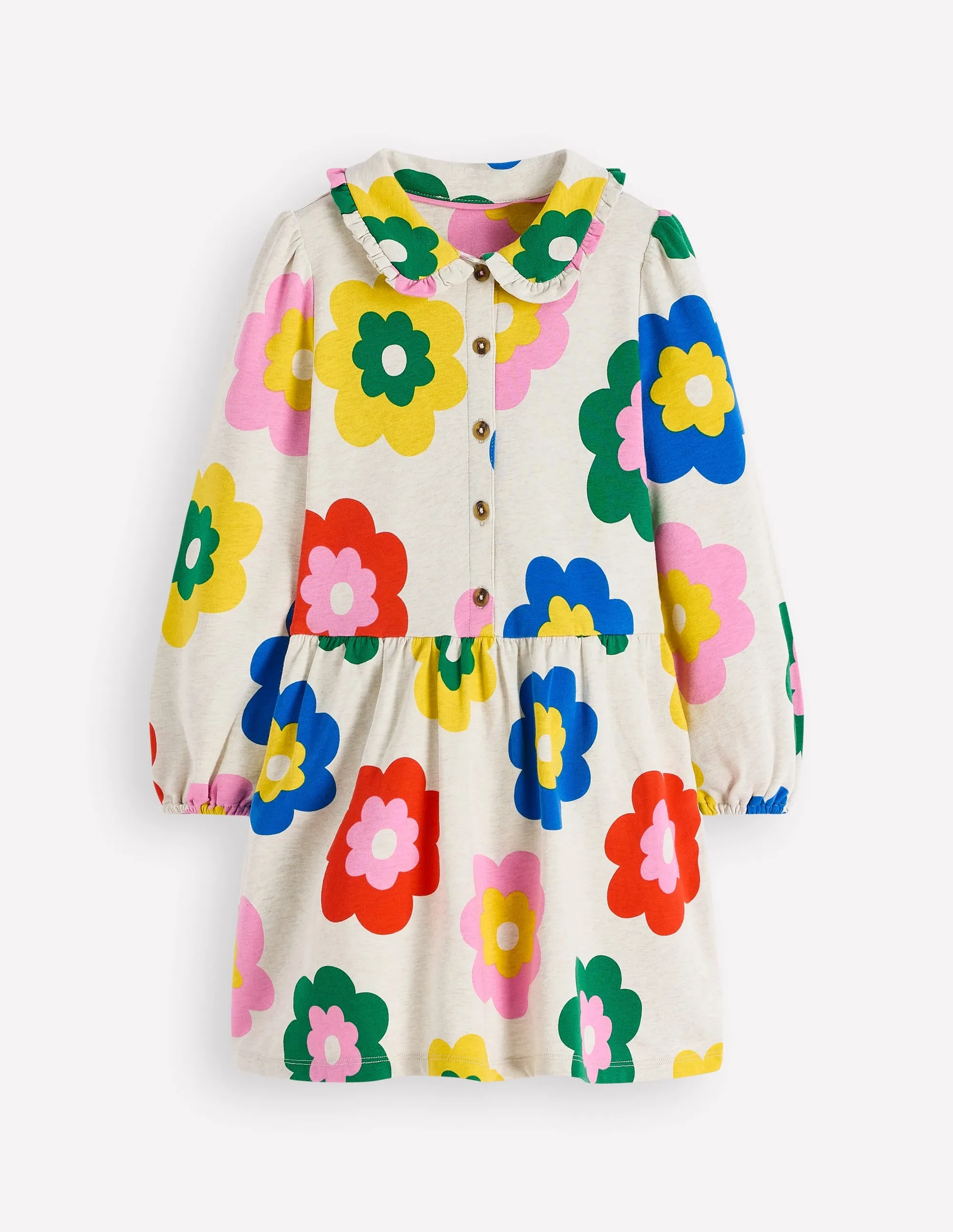 Cosy Jersey Shirt Dress-Multi Large Flower Spring Flow