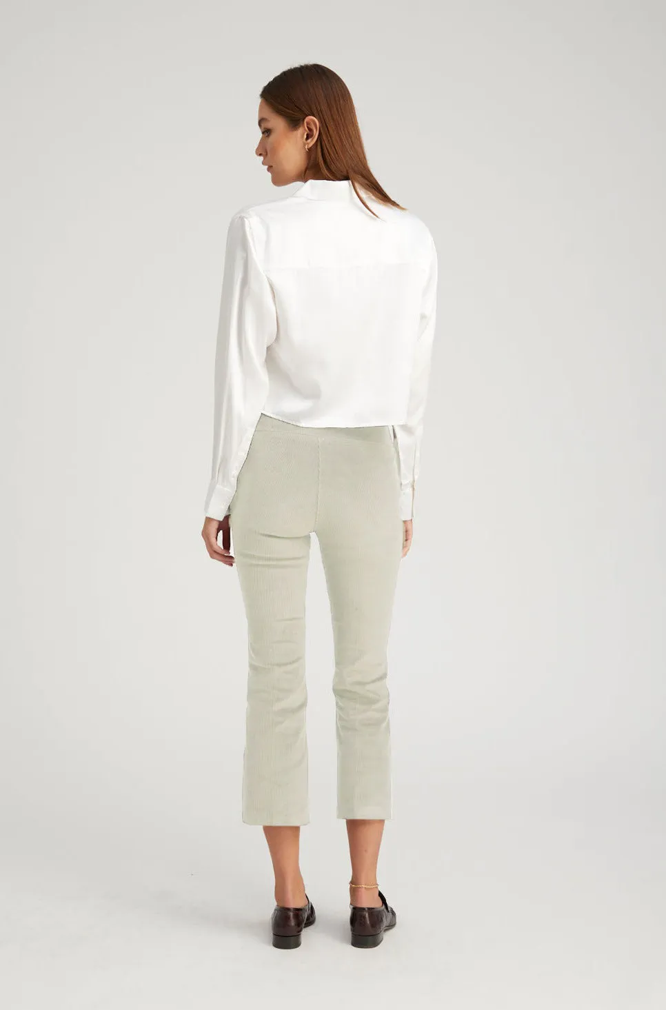 Sable Corduroy Crop Flare Pants Travel Fit Curved Waistline