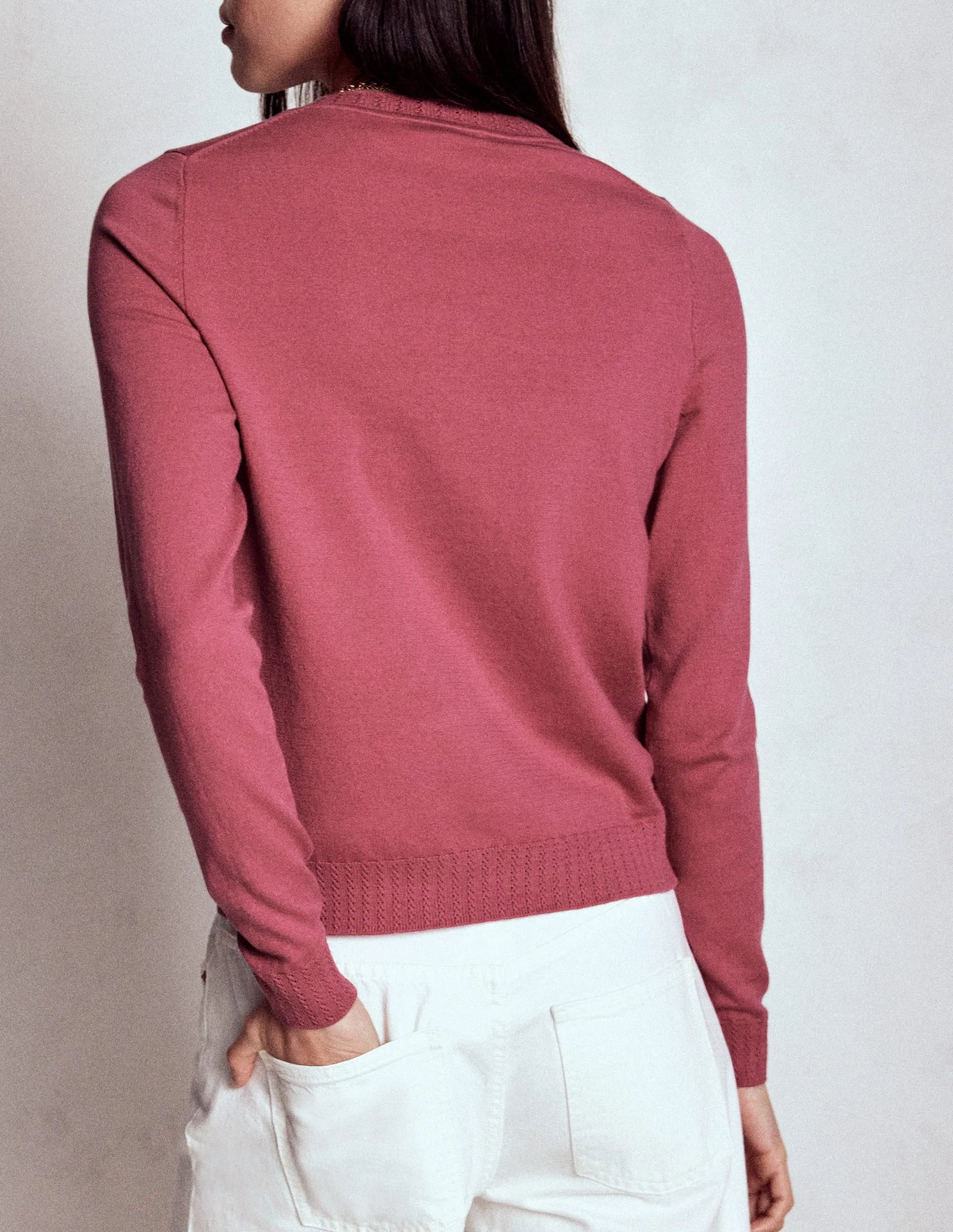 Emilia Cotton Crew Jumper-Pink Heather Breathable Texture Durable Edge Binding