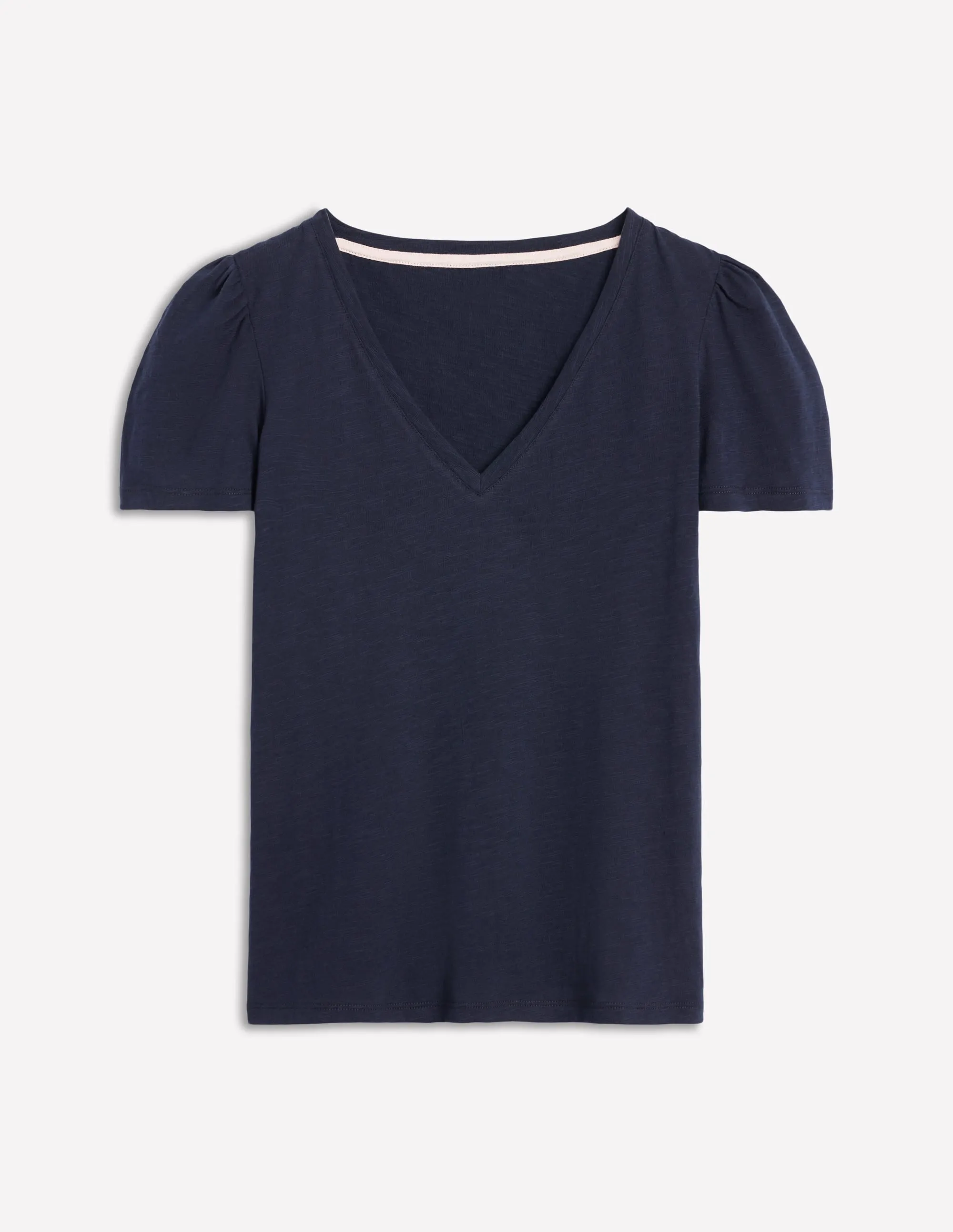 ReflectiveTrimDetails Soft Brushed Finish Short Sleeve V Neck T-shirt-Navy
